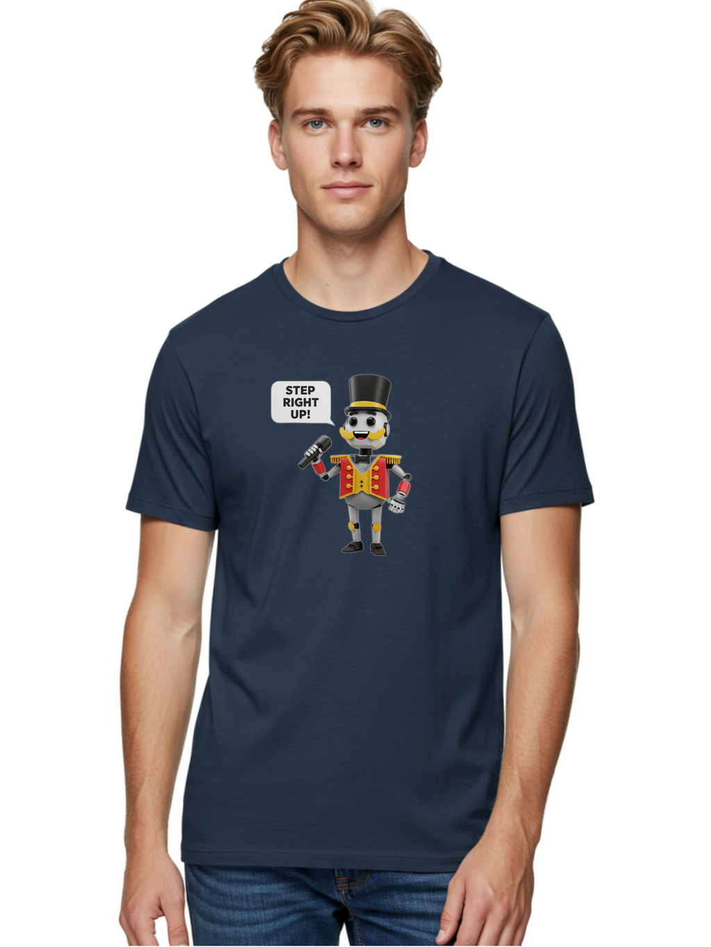 Nutcracker-Robot Men'S Graphic Tee, 100% Cotton, Comfortable Casual Summer Wear, Machine Washable, Nutcracker Robot, Mechanical Nutcracker, Robot Character, Step Right Up, Circus Ringmaster, Vintage Nutcracker, Steampunk Robot, Robotic Figure, Bad378