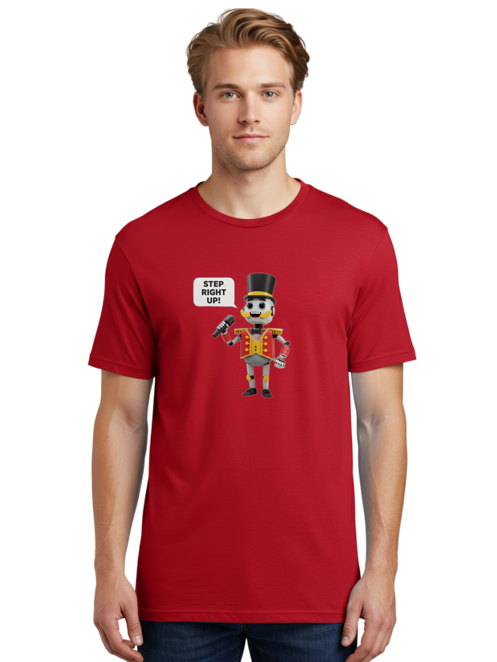 Nutcracker-Robot Men'S Graphic Tee, 100% Cotton, Comfortable Casual Summer Wear, Machine Washable, Nutcracker Robot, Mechanical Nutcracker, Robot Character, Step Right Up, Circus Ringmaster, Vintage Nutcracker, Steampunk Robot, Robotic Figure, Bad378