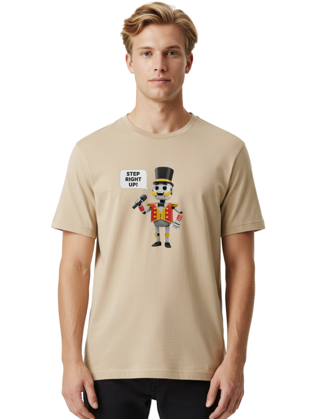 Nutcracker-Robot Men'S Graphic Tee, 100% Cotton, Comfortable Casual Summer Wear, Machine Washable, Nutcracker Robot, Mechanical Nutcracker, Robot Character, Step Right Up, Circus Ringmaster, Vintage Nutcracker, Steampunk Robot, Robotic Figure, Bad378