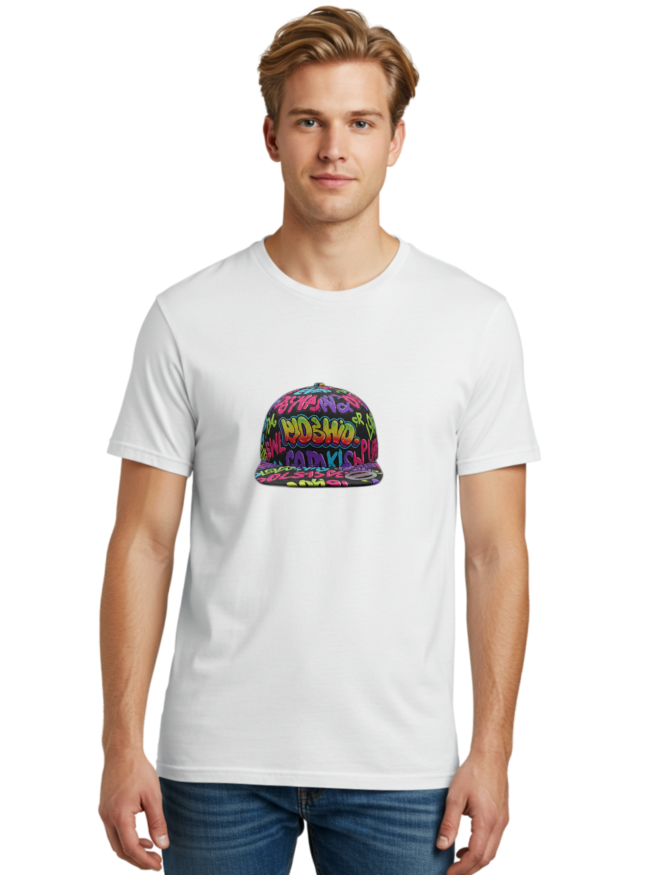Ohislow-Snapback Men'S Graphic Tee, 100% Cotton, Comfortable Casual Summer Wear, Machine Washable, Graffiti Style Hat, Urban Fashion, Streetwear Accessories, Colorful Design, Bold Typography, Trendy Headwear, Ndshio, Adakis, Casual Wear, Bad379