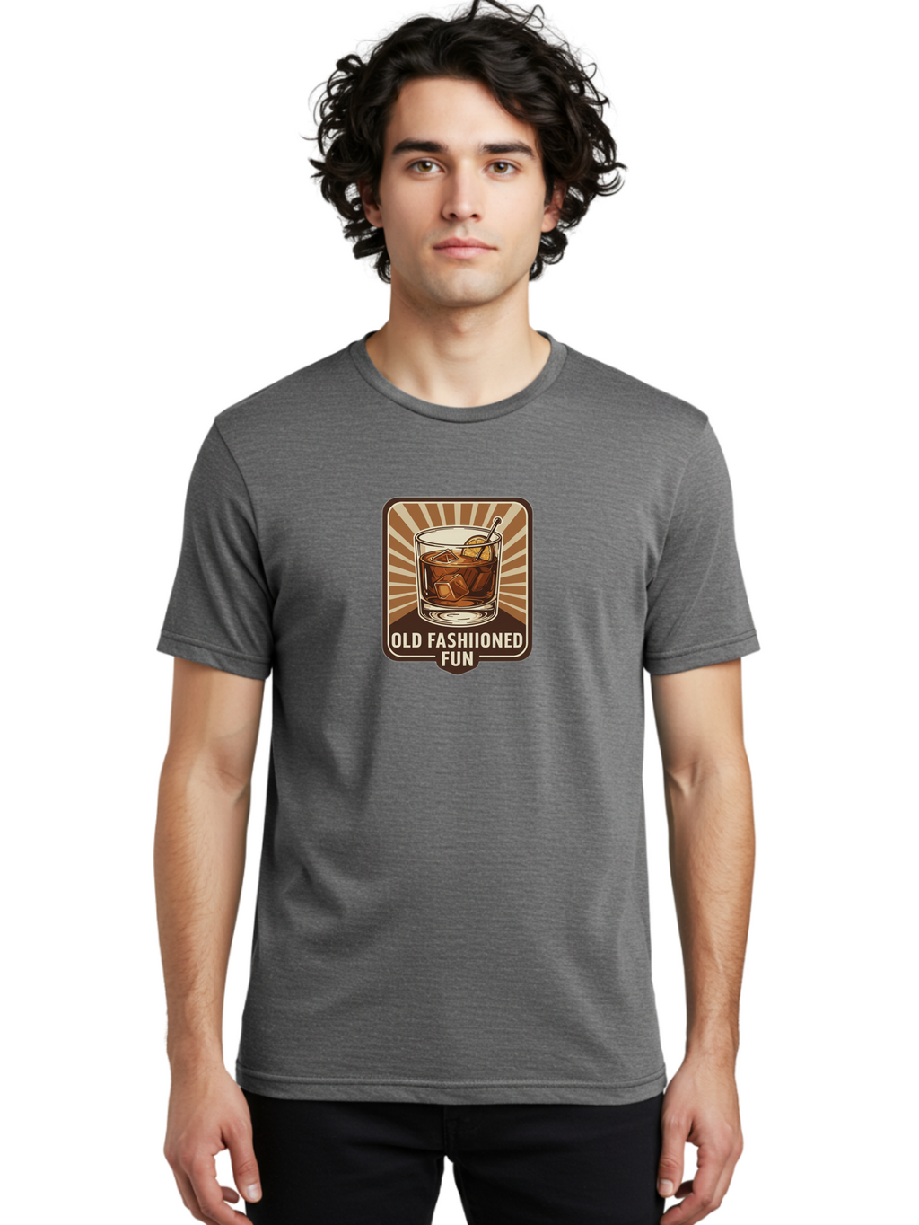 Old-Fashiioned-Fun Men'S Graphic Tee, 100% Cotton, Comfortable Casual Summer Wear, Machine Washable, Cocktail Illustration, Old Fashioned Drink, Whiskey On The Rocks, Retro Style, Classic Cocktail, Fun Times, Brown And White Theme, Bad381