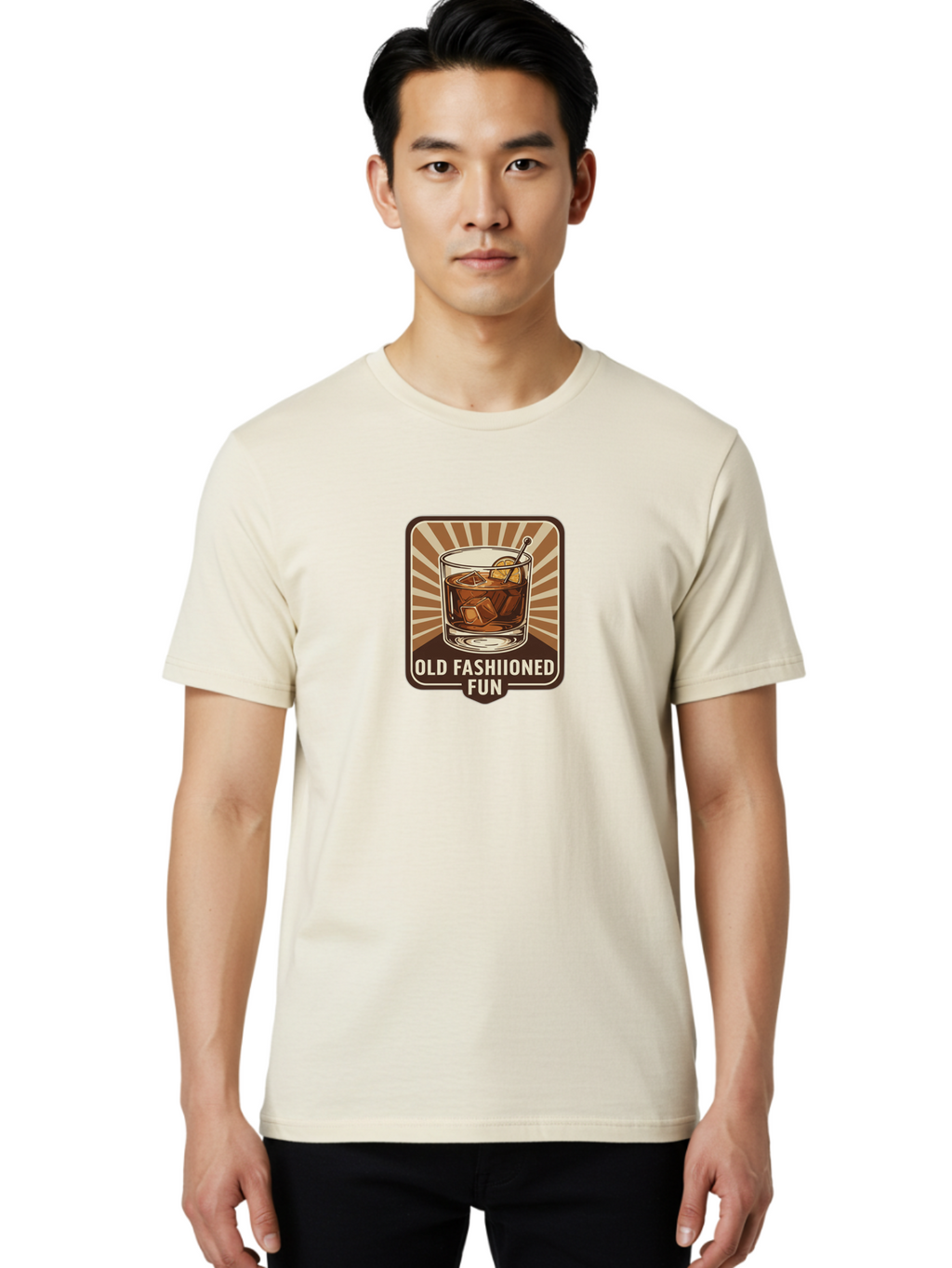 Old-Fashiioned-Fun Men'S Graphic Tee, 100% Cotton, Comfortable Casual Summer Wear, Machine Washable, Cocktail Illustration, Old Fashioned Drink, Whiskey On The Rocks, Retro Style, Classic Cocktail, Fun Times, Brown And White Theme, Bad381