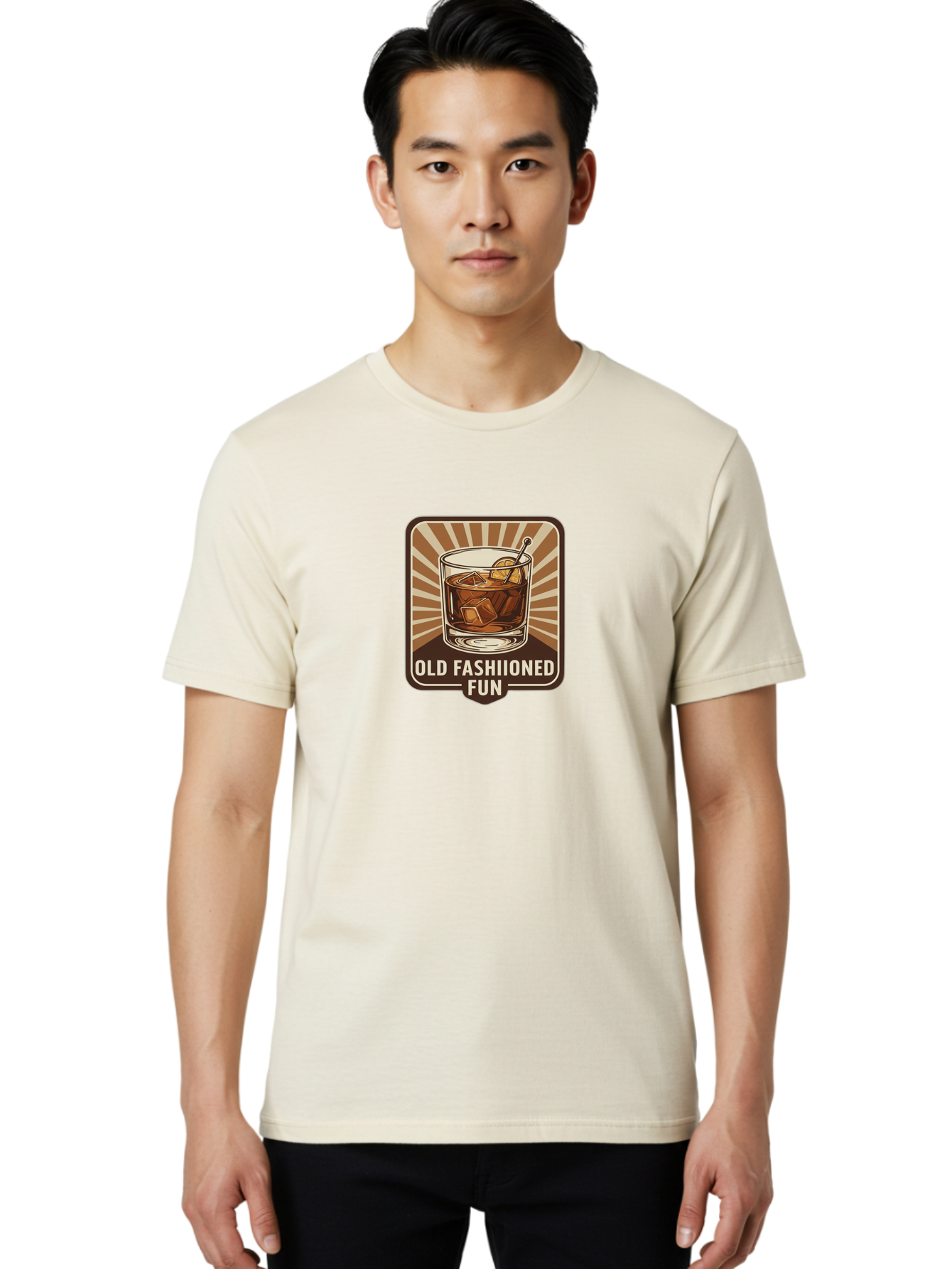 Old-Fashiioned-Fun Men'S Graphic Tee, 100% Cotton, Comfortable Casual Summer Wear, Machine Washable, Cocktail Illustration, Old Fashioned Drink, Whiskey On The Rocks, Retro Style, Classic Cocktail, Fun Times, Brown And White Theme, Bad381