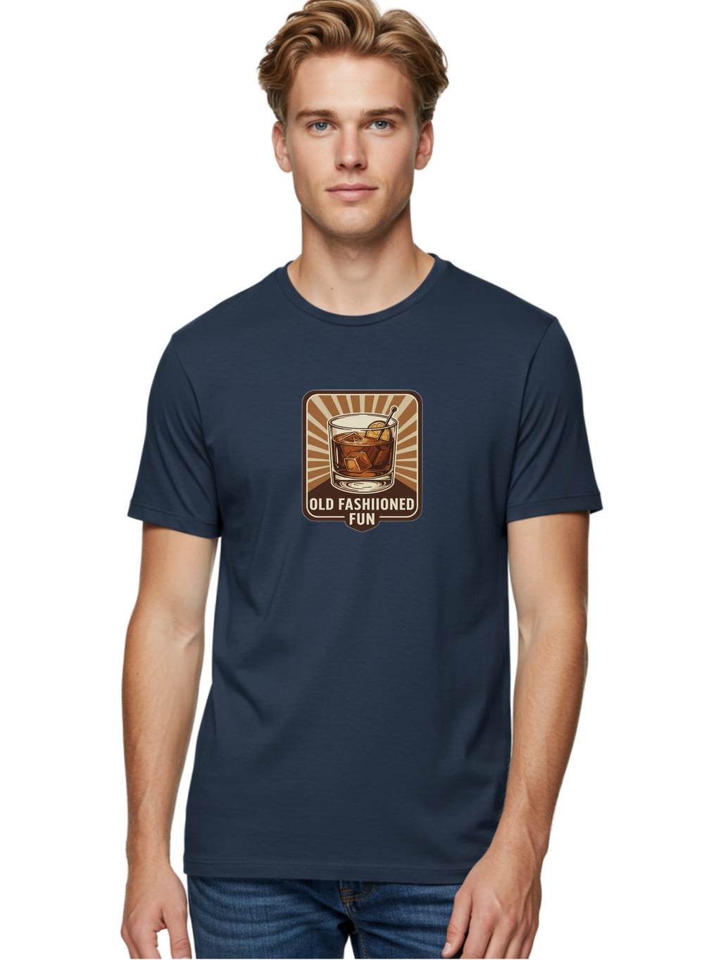 Old-Fashiioned-Fun Men'S Graphic Tee, 100% Cotton, Comfortable Casual Summer Wear, Machine Washable, Cocktail Illustration, Old Fashioned Drink, Whiskey On The Rocks, Retro Style, Classic Cocktail, Fun Times, Brown And White Theme, Bad381