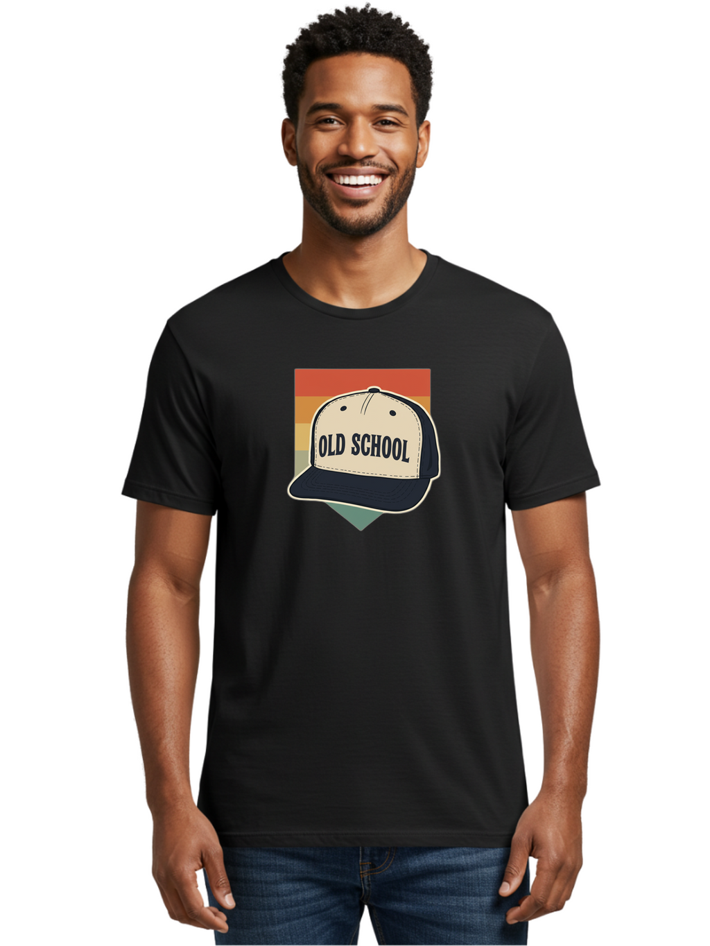 Old-School Men'S Graphic Tee, 100% Cotton, Comfortable Casual Summer Wear, Machine Washable, Classic Baseball Cap, Old School Hat, Vintage Style, Retro Fashion, Nostalgic Clothing, Casual Wear, Trucker Hat, Simple Design, Bold Text, Bad382