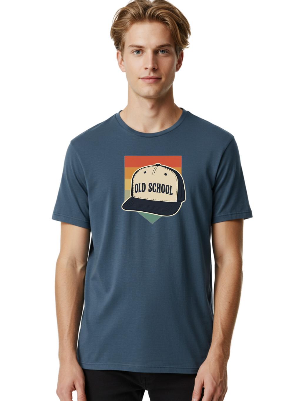 Old-School Men'S Graphic Tee, 100% Cotton, Comfortable Casual Summer Wear, Machine Washable, Classic Baseball Cap, Old School Hat, Vintage Style, Retro Fashion, Nostalgic Clothing, Casual Wear, Trucker Hat, Simple Design, Bold Text, Bad382