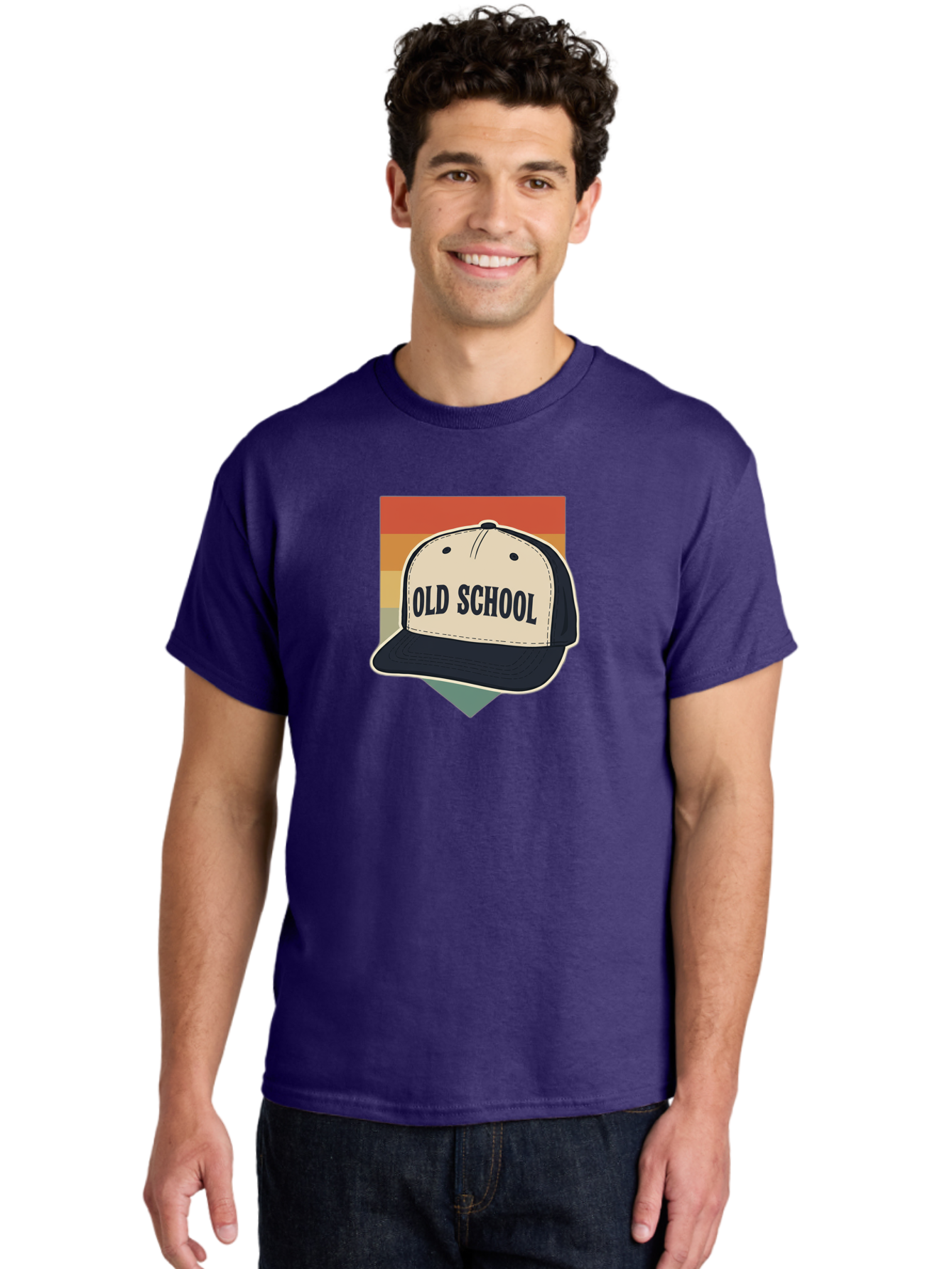 Old-School Men'S Graphic Tee, 100% Cotton, Comfortable Casual Summer Wear, Machine Washable, Classic Baseball Cap, Old School Hat, Vintage Style, Retro Fashion, Nostalgic Clothing, Casual Wear, Trucker Hat, Simple Design, Bold Text, Bad382