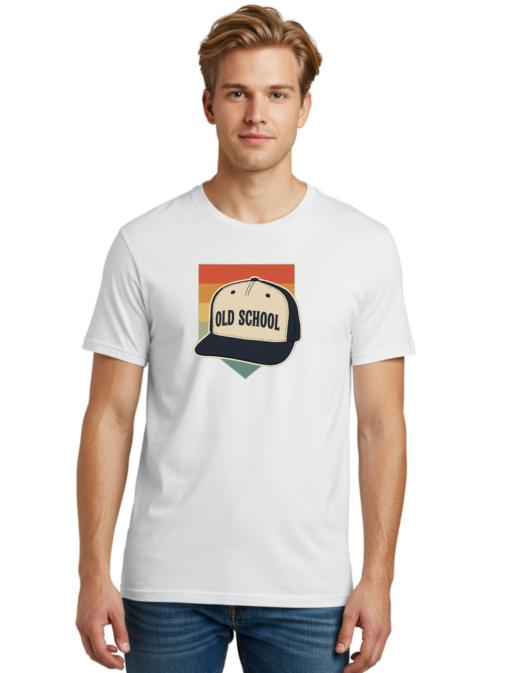 Old-School Men'S Graphic Tee, 100% Cotton, Comfortable Casual Summer Wear, Machine Washable, Classic Baseball Cap, Old School Hat, Vintage Style, Retro Fashion, Nostalgic Clothing, Casual Wear, Trucker Hat, Simple Design, Bold Text, Bad382