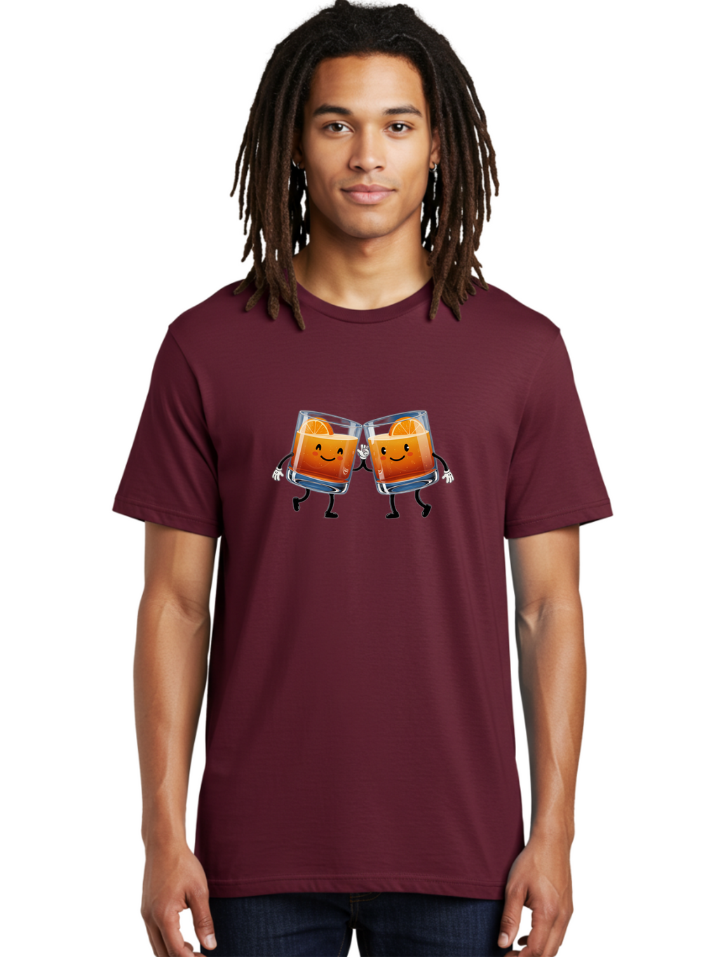 Orange-Cocktails Men'S Graphic Tee, 100% Cotton, Comfortable Casual Summer Wear, Machine Washable, Cartoon Cocktail Glasses, Orange Slices, Happy Faces, Friendly Drinks, Cocktail Party, Social Gathering, Refreshing Drinks, Citrusy Twist, Bad385