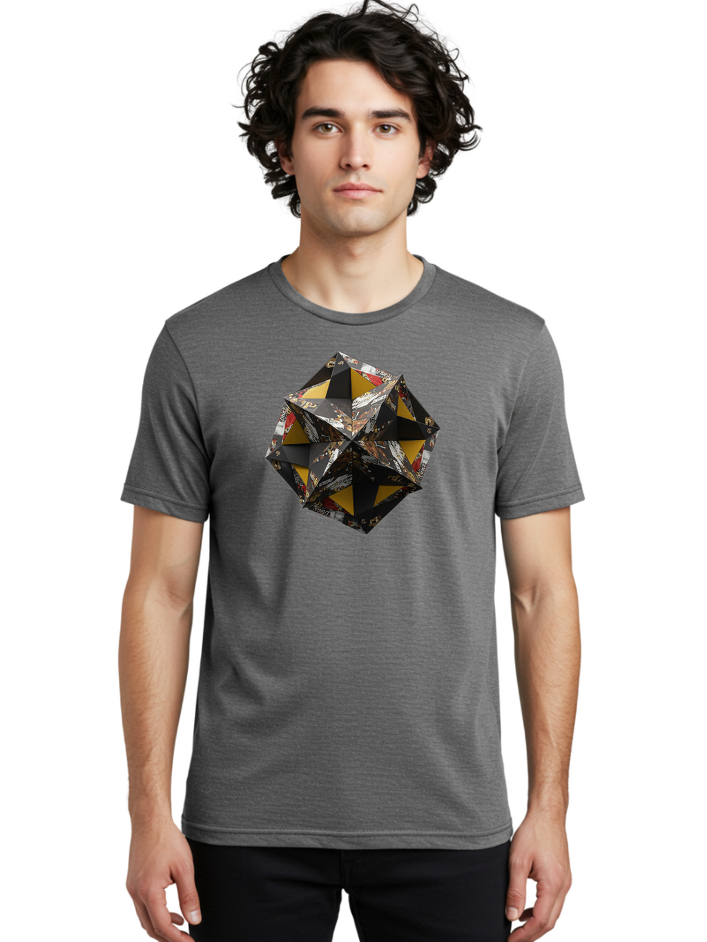 Origami-Star Men'S Graphic Tee, 100% Cotton, Comfortable Casual Summer Wear, Machine Washable, Origami Art, Folded Paper, Geometric Shape, Star Design, Yellow And Black Colors, Intricate Patterns, Creative Decoration, Festive Decor, Bad389