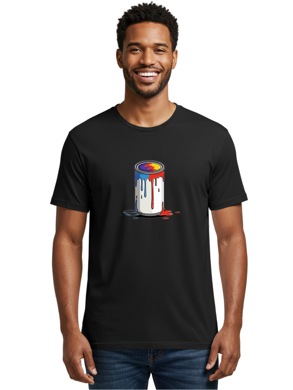 Paint-Can Men'S Graphic Tee, 100% Cotton, Comfortable Casual Summer Wear, Machine Washable, Paint Can, Colorful Paint, Vibrant Colors, Creative Art, Abstract Design, Paint Drips, Artistic Expression Bad392