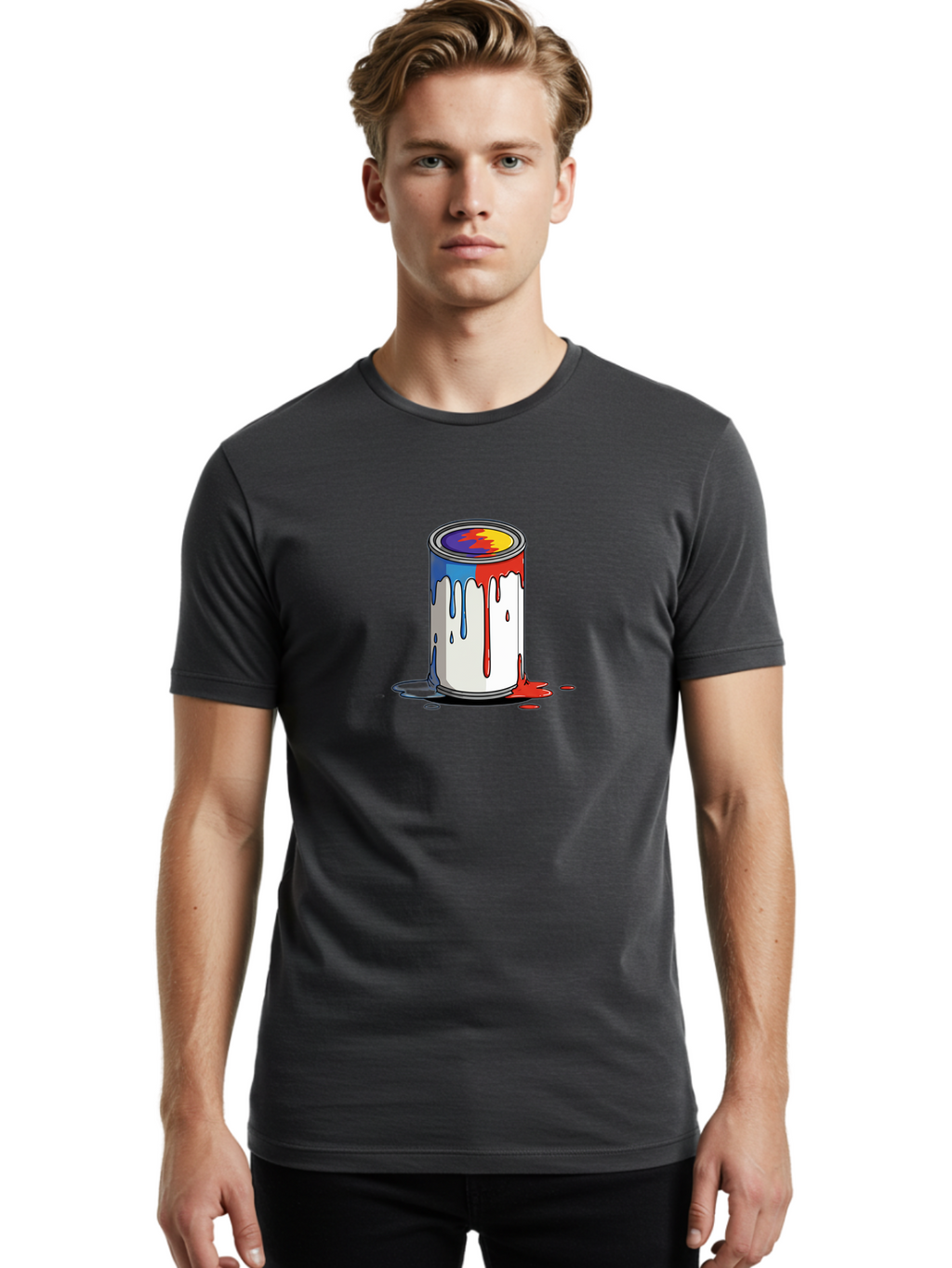Paint-Can Men'S Graphic Tee, 100% Cotton, Comfortable Casual Summer Wear, Machine Washable, Paint Can, Colorful Paint, Vibrant Colors, Creative Art, Abstract Design, Paint Drips, Artistic Expression Bad392