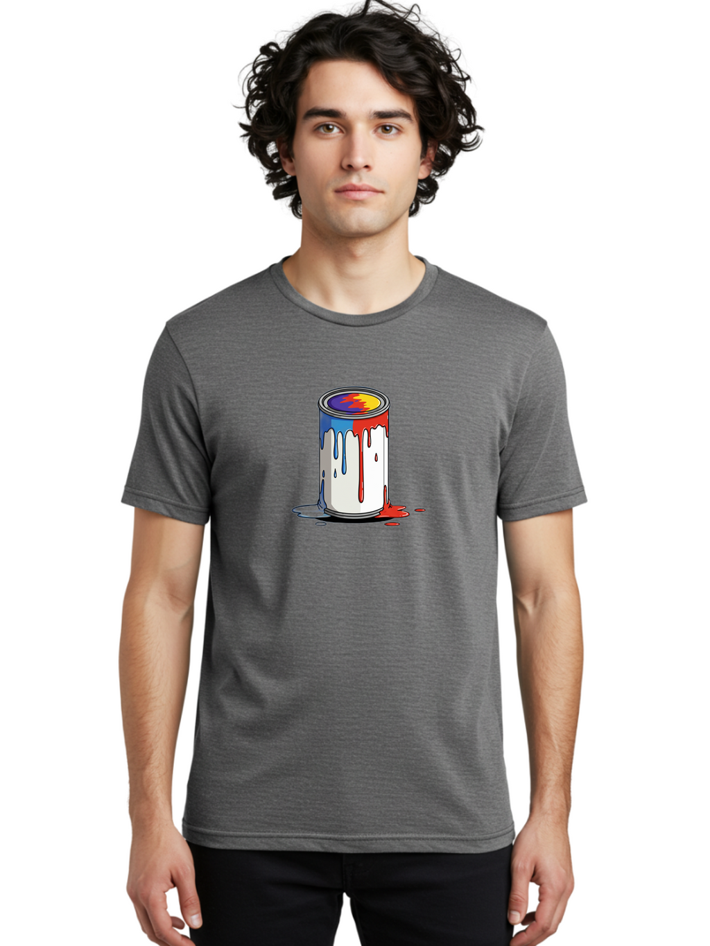Paint-Can Men'S Graphic Tee, 100% Cotton, Comfortable Casual Summer Wear, Machine Washable, Paint Can, Colorful Paint, Vibrant Colors, Creative Art, Abstract Design, Paint Drips, Artistic Expression Bad392