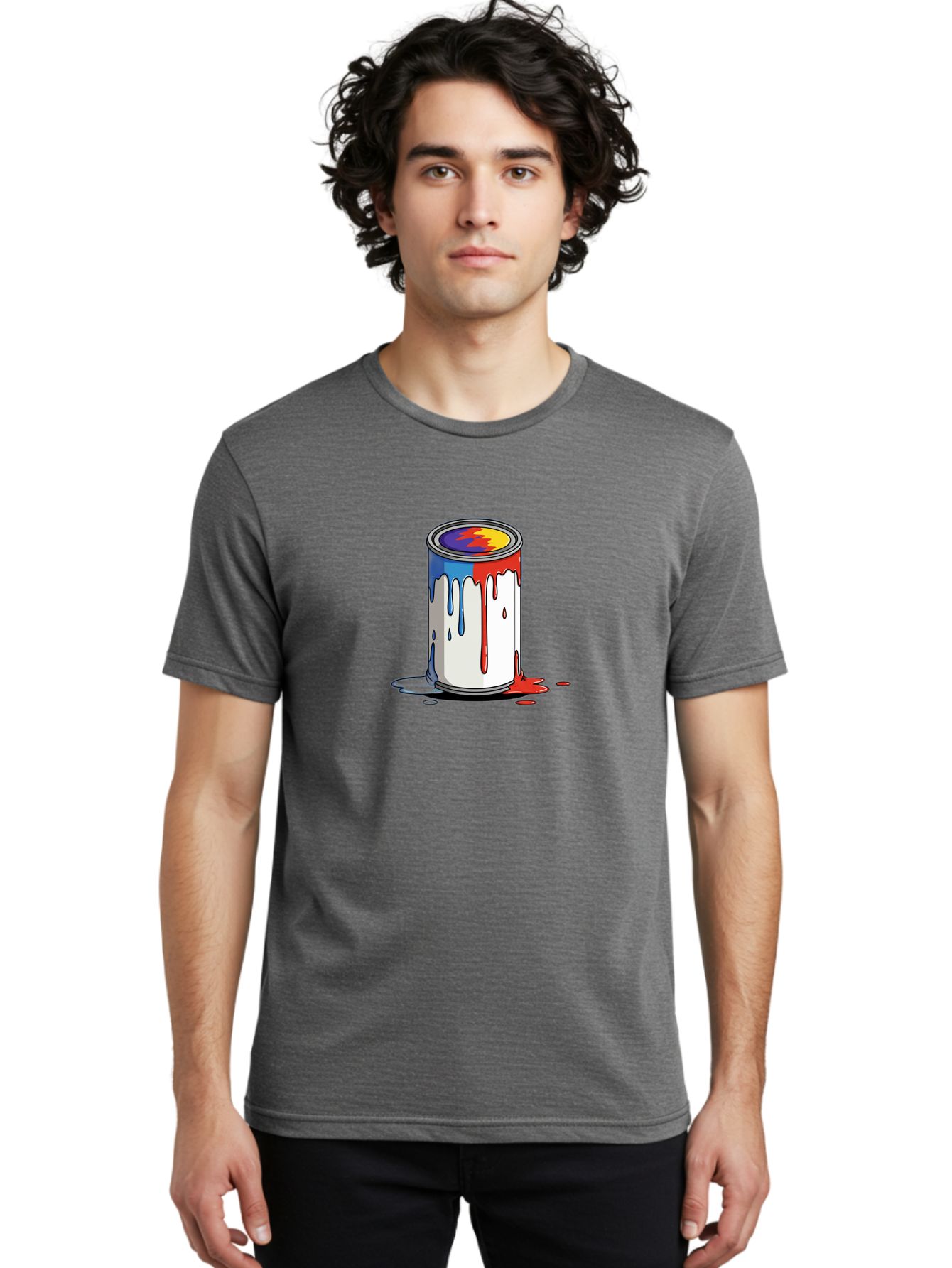 Paint-Can Men'S Graphic Tee, 100% Cotton, Comfortable Casual Summer Wear, Machine Washable, Paint Can, Colorful Paint, Vibrant Colors, Creative Art, Abstract Design, Paint Drips, Artistic Expression Bad392
