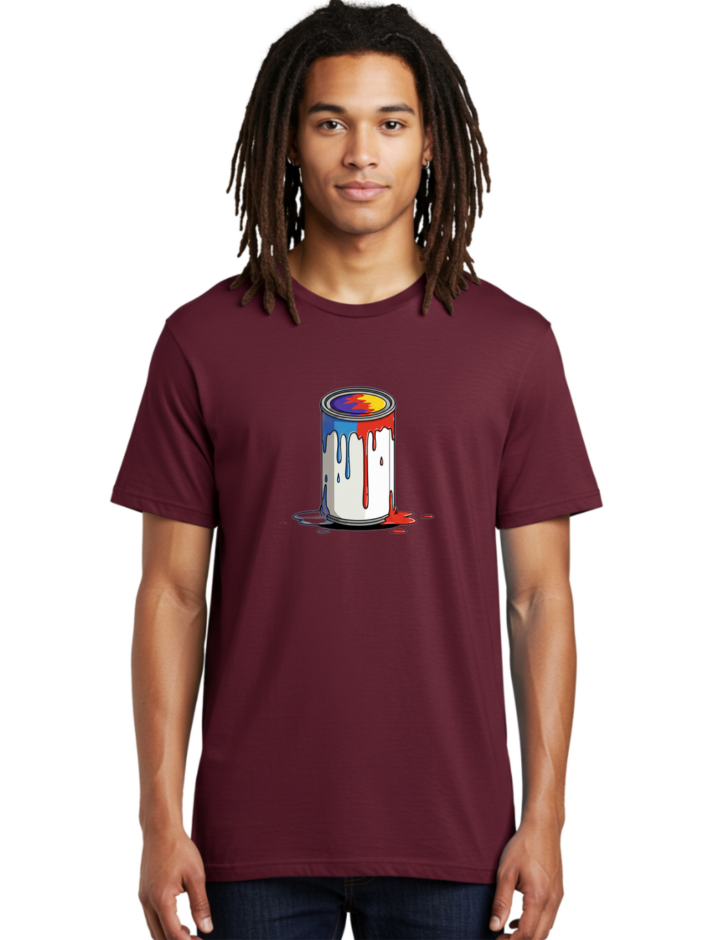 Paint-Can Men'S Graphic Tee, 100% Cotton, Comfortable Casual Summer Wear, Machine Washable, Paint Can, Colorful Paint, Vibrant Colors, Creative Art, Abstract Design, Paint Drips, Artistic Expression Bad392