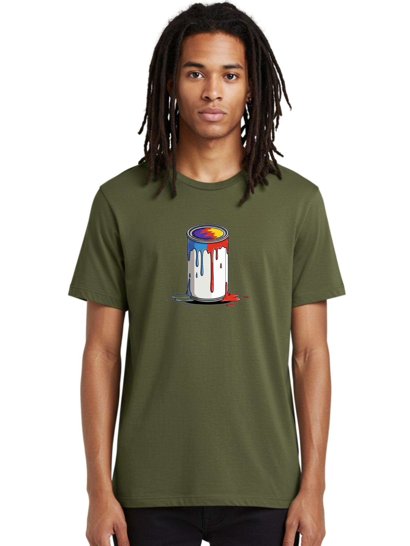 Paint-Can Men'S Graphic Tee, 100% Cotton, Comfortable Casual Summer Wear, Machine Washable, Paint Can, Colorful Paint, Vibrant Colors, Creative Art, Abstract Design, Paint Drips, Artistic Expression Bad392