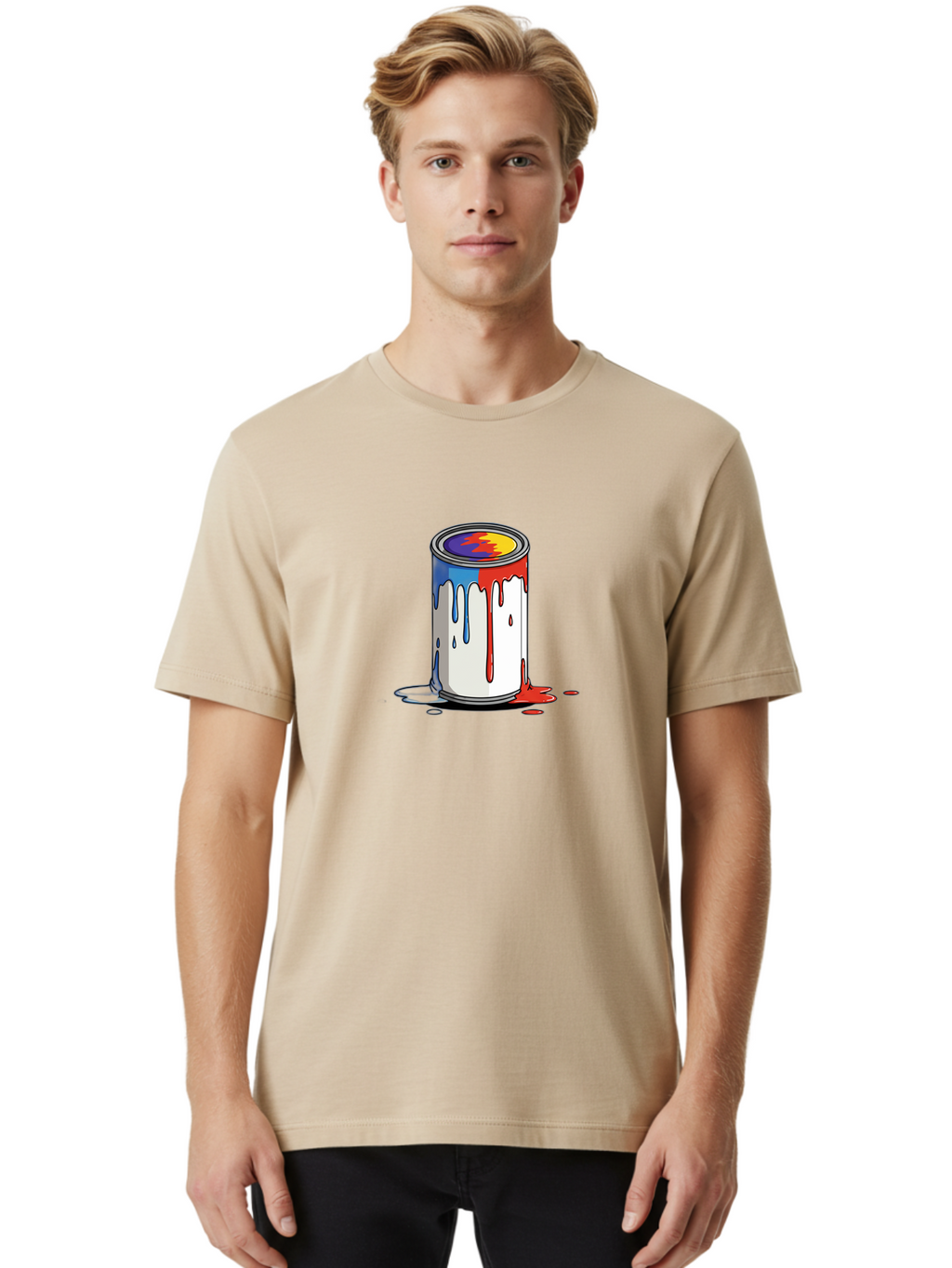 Paint-Can Men'S Graphic Tee, 100% Cotton, Comfortable Casual Summer Wear, Machine Washable, Paint Can, Colorful Paint, Vibrant Colors, Creative Art, Abstract Design, Paint Drips, Artistic Expression Bad392