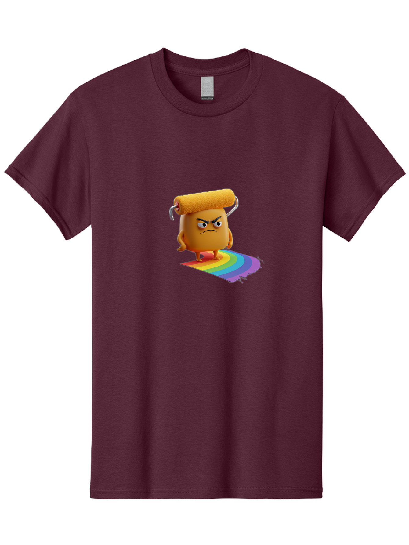 Paint-Roller-1 Men'S Graphic Tee, 100% Cotton, Comfortable Casual Summer Wear, Machine Washable, Paint Roller Character With Angry Face, Rainbow Trail, Vibrant Colors, Creative Art, Colorful Design, Quirky Character, Artistic Expression, Bad393