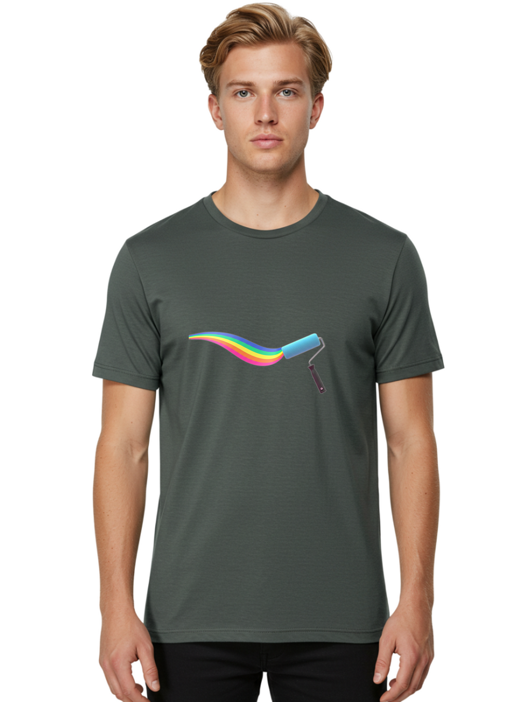 Paint-Roller-2 Men'S Graphic Tee, 100% Cotton, Comfortable Casual Summer Wear, Machine Washable, Paint Roller, Colorful Paint, Vibrant Colors, Painting Tool, Home Decor, Diy Project, Colorful Stripes, Creative Design, Art Supplies Bad394