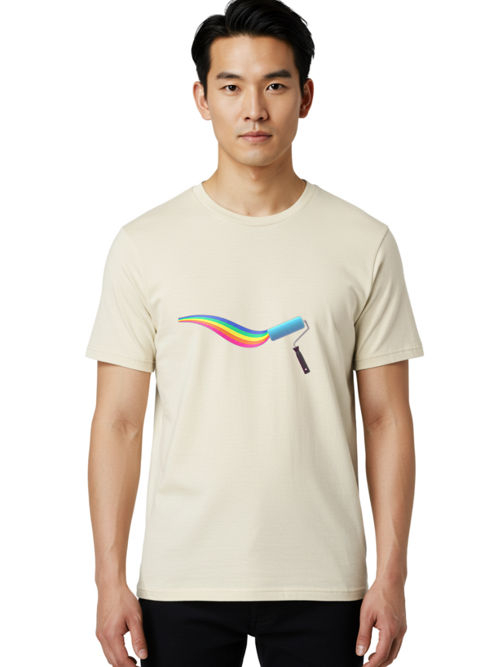 Paint-Roller-2 Men'S Graphic Tee, 100% Cotton, Comfortable Casual Summer Wear, Machine Washable, Paint Roller, Colorful Paint, Vibrant Colors, Painting Tool, Home Decor, Diy Project, Colorful Stripes, Creative Design, Art Supplies Bad394