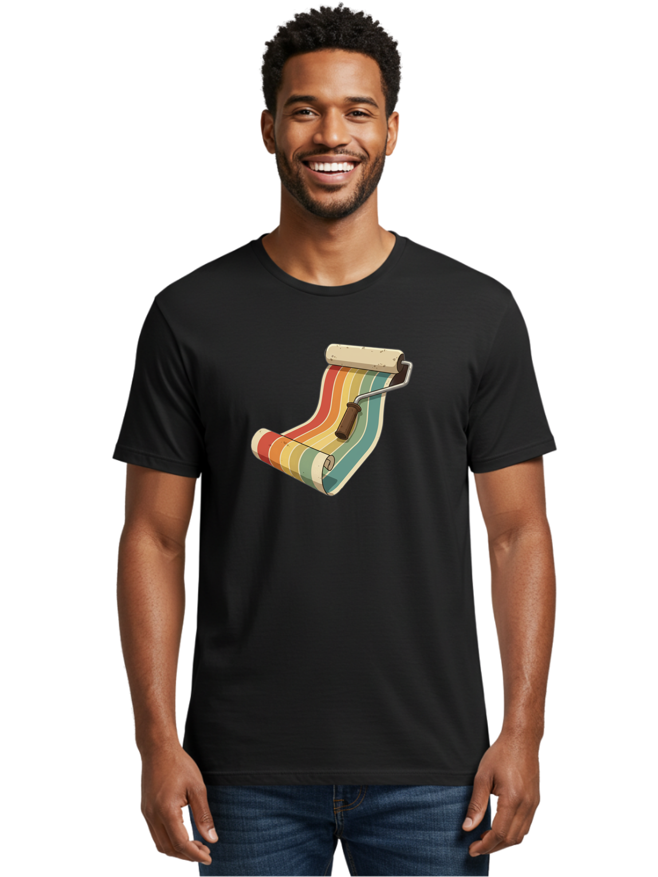 Paint-Roller Men'S Graphic Tee, 100% Cotton, Comfortable Casual Summer Wear, Machine Washable, Paint Roller, Wallpaper, Home Decor, Interior Design, Diy Project, Colorful Stripes, Renovation, Decoration Ideas, Home Improvement Bad395
