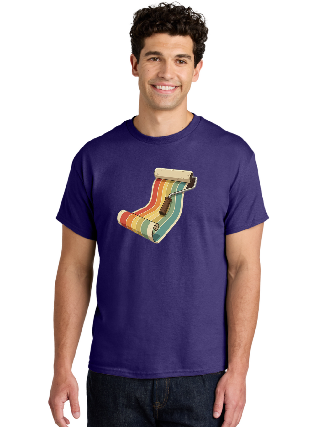 Paint-Roller Men'S Graphic Tee, 100% Cotton, Comfortable Casual Summer Wear, Machine Washable, Paint Roller, Wallpaper, Home Decor, Interior Design, Diy Project, Colorful Stripes, Renovation, Decoration Ideas, Home Improvement Bad395