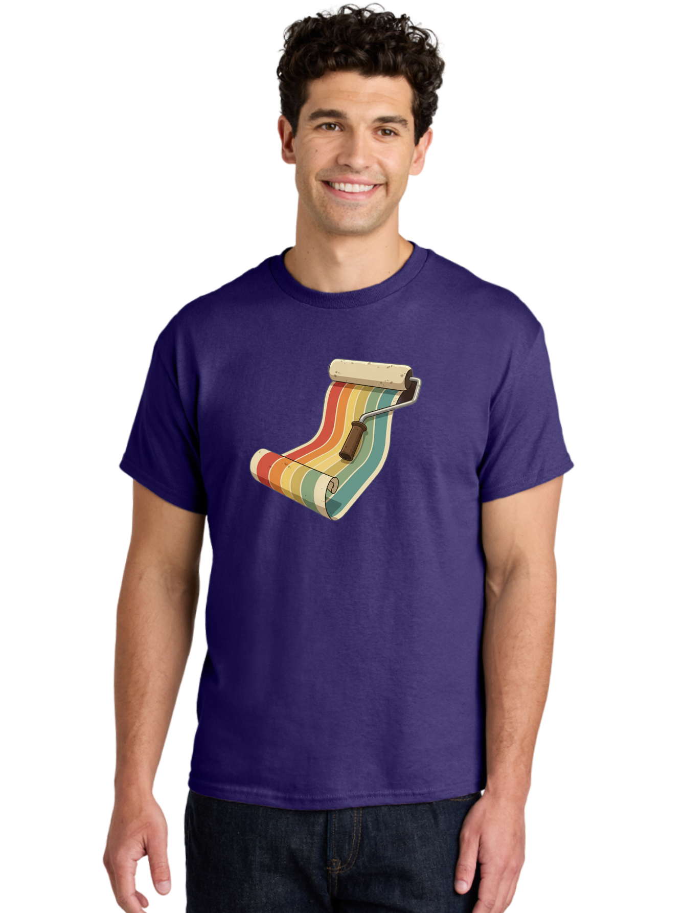 Paint-Roller Men'S Graphic Tee, 100% Cotton, Comfortable Casual Summer Wear, Machine Washable, Paint Roller, Wallpaper, Home Decor, Interior Design, Diy Project, Colorful Stripes, Renovation, Decoration Ideas, Home Improvement Bad395