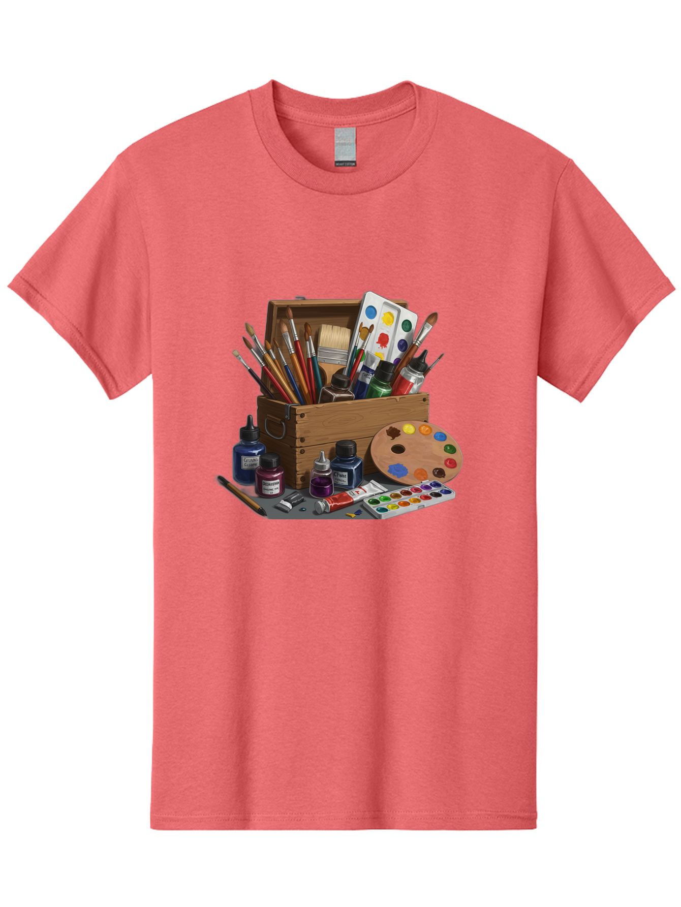 Paintbox Men'S Graphic Tee, 100% Cotton, Comfortable Casual Summer Wear, Machine Washable, Art Supplies, Paintbrushes, Paint Bottles, Palette, Artistic Creativity, Colorful Paints, Painting Tools, Artistic Expression, Art Materials, Bad396