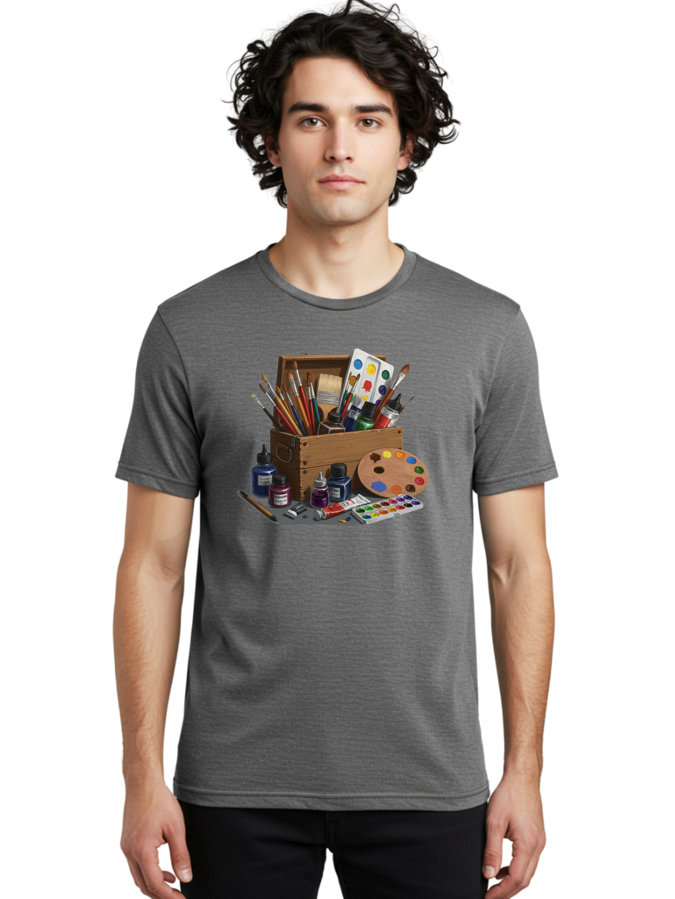 Paintbox Men'S Graphic Tee, 100% Cotton, Comfortable Casual Summer Wear, Machine Washable, Art Supplies, Paintbrushes, Paint Bottles, Palette, Artistic Creativity, Colorful Paints, Painting Tools, Artistic Expression, Art Materials, Bad396