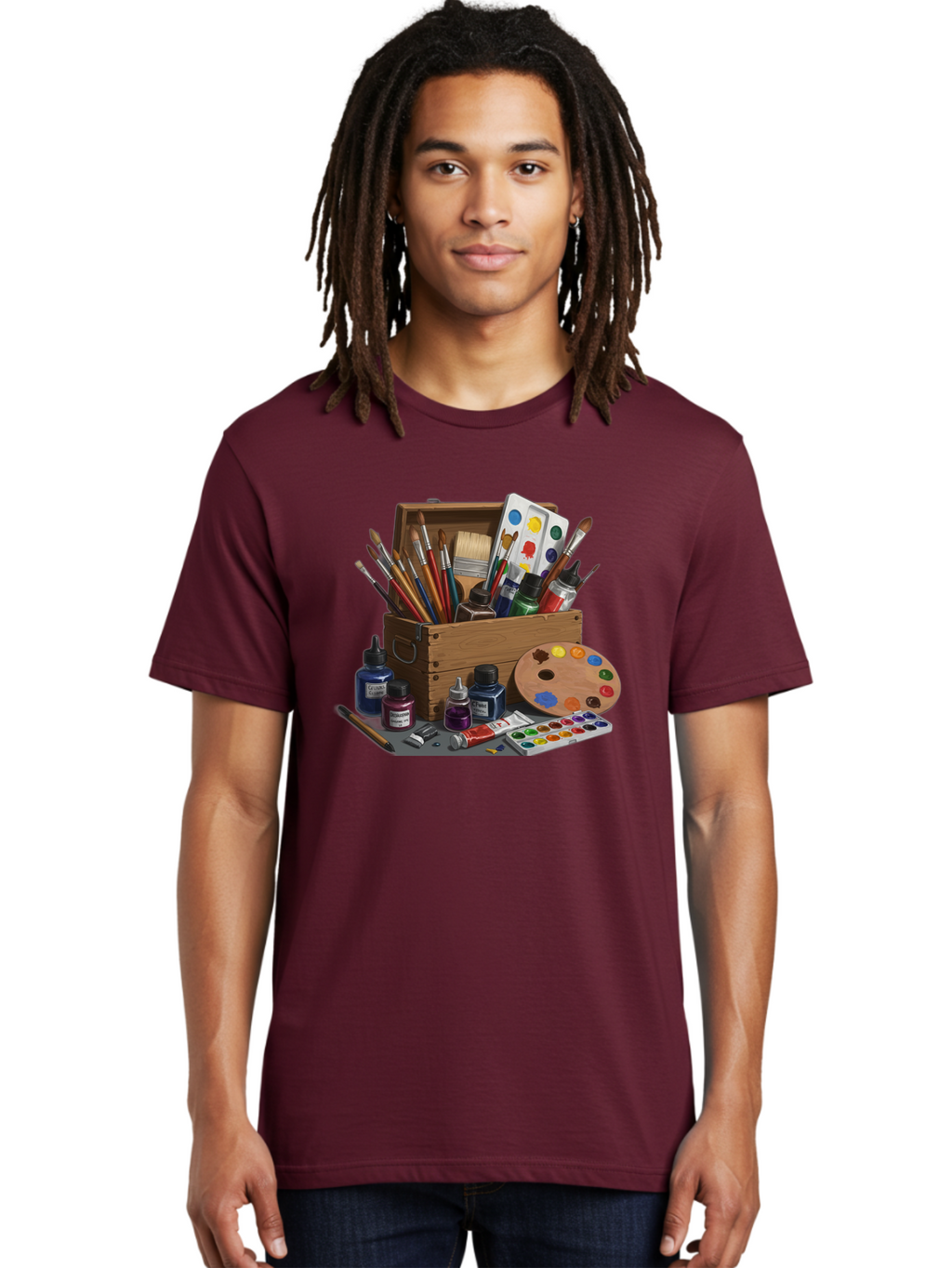 Paintbox Men'S Graphic Tee, 100% Cotton, Comfortable Casual Summer Wear, Machine Washable, Art Supplies, Paintbrushes, Paint Bottles, Palette, Artistic Creativity, Colorful Paints, Painting Tools, Artistic Expression, Art Materials, Bad396