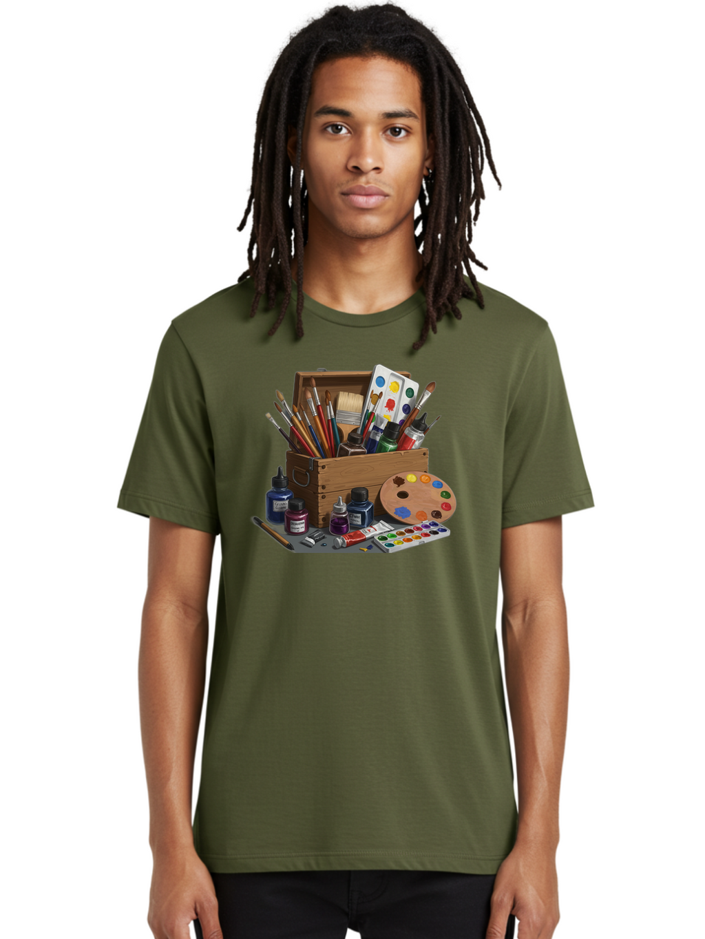 Paintbox Men'S Graphic Tee, 100% Cotton, Comfortable Casual Summer Wear, Machine Washable, Art Supplies, Paintbrushes, Paint Bottles, Palette, Artistic Creativity, Colorful Paints, Painting Tools, Artistic Expression, Art Materials, Bad396