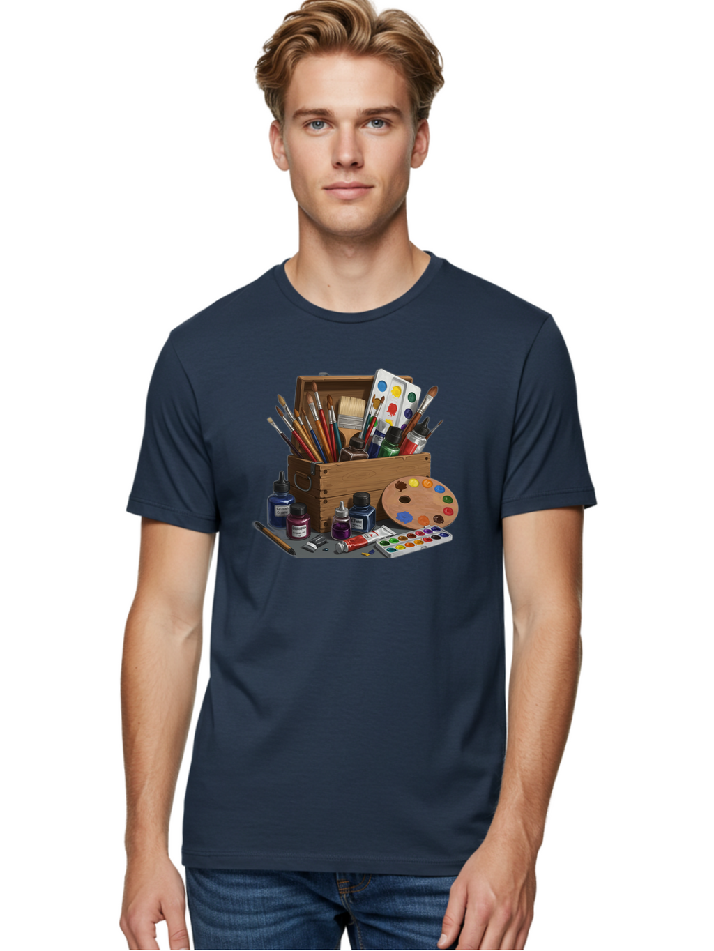 Paintbox Men'S Graphic Tee, 100% Cotton, Comfortable Casual Summer Wear, Machine Washable, Art Supplies, Paintbrushes, Paint Bottles, Palette, Artistic Creativity, Colorful Paints, Painting Tools, Artistic Expression, Art Materials, Bad396