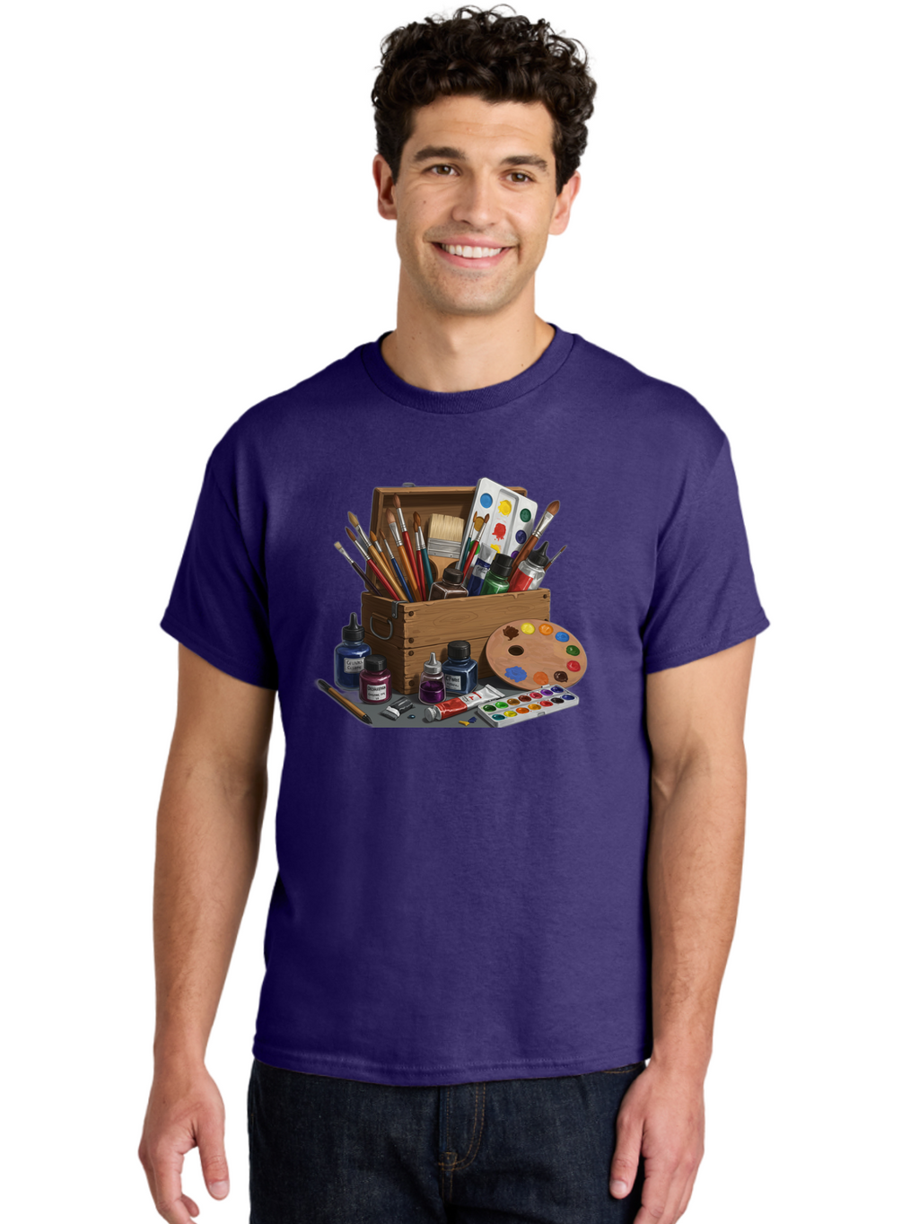 Paintbox Men'S Graphic Tee, 100% Cotton, Comfortable Casual Summer Wear, Machine Washable, Art Supplies, Paintbrushes, Paint Bottles, Palette, Artistic Creativity, Colorful Paints, Painting Tools, Artistic Expression, Art Materials, Bad396