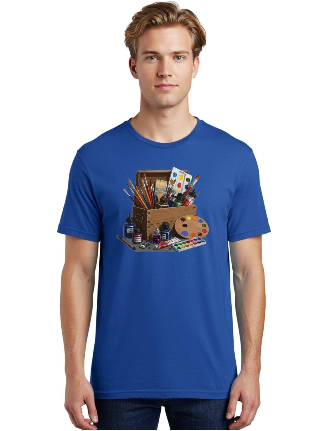 Paintbox Men'S Graphic Tee, 100% Cotton, Comfortable Casual Summer Wear, Machine Washable, Art Supplies, Paintbrushes, Paint Bottles, Palette, Artistic Creativity, Colorful Paints, Painting Tools, Artistic Expression, Art Materials, Bad396