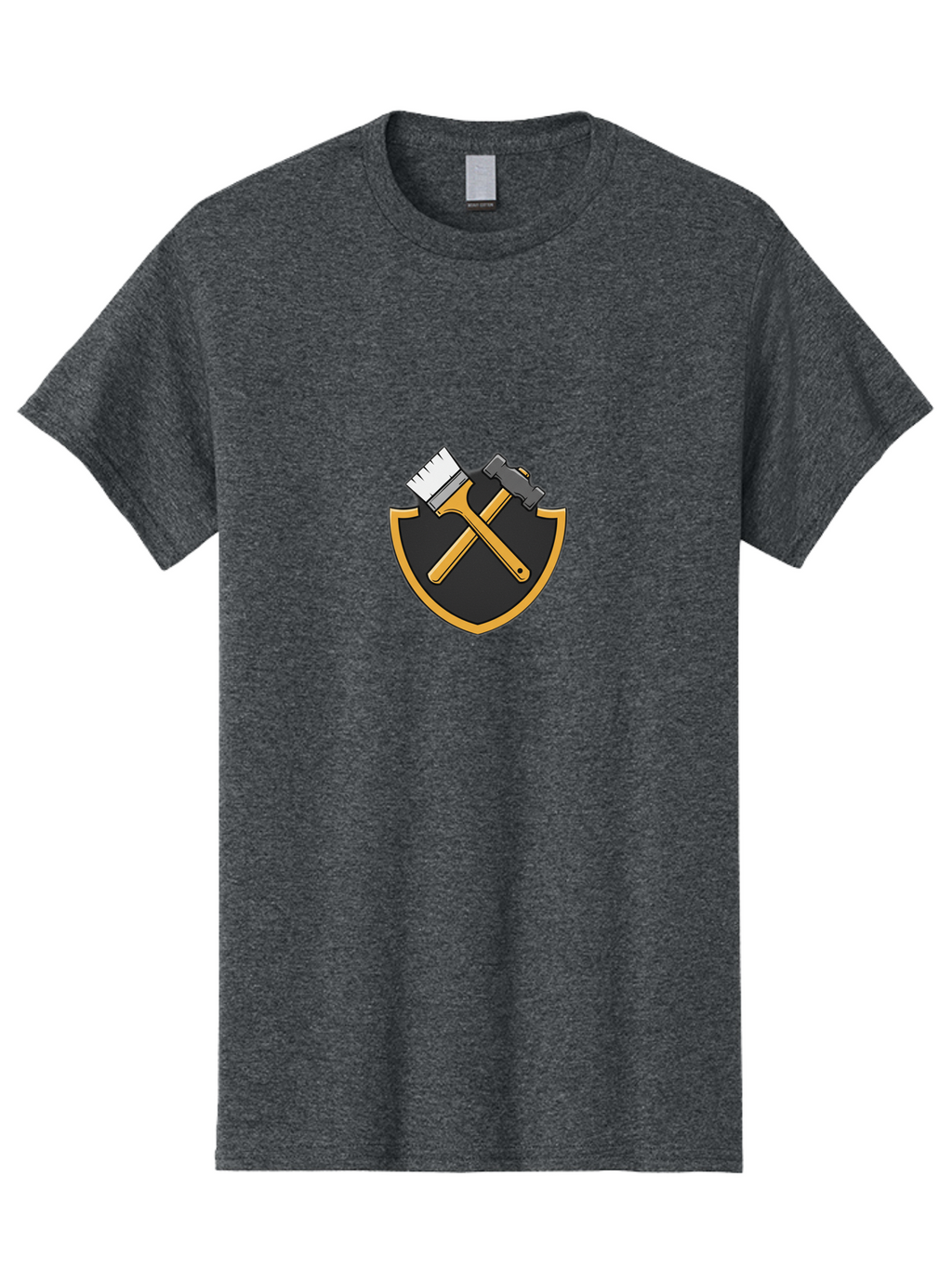 Paintbrush-And-Hammer-Shield Men'S Graphic Tee, 100% Cotton, Comfortable Casual Summer Wear, Machine Washable, Paintbrush, Hammer, Shield Logo, Crossed Tools, Diy Symbol, Home Renovation, Construction Emblem, Repair Icon, Maintenance Logo Bad397
