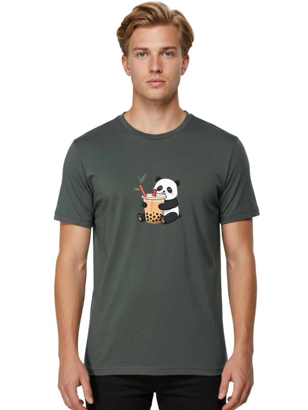Panda-Bubble-Tea Men'S Graphic Tee, 100% Cotton, Comfortable Casual Summer Wear, Machine Washable, Cute Panda, Bubble Tea, Boba, Kawaii, Cartoon Character, Adorable, Tea Drink, Straw, Black Boba, Milk Tea, Happy Panda, Tea Lover, Boba Lover Bad399