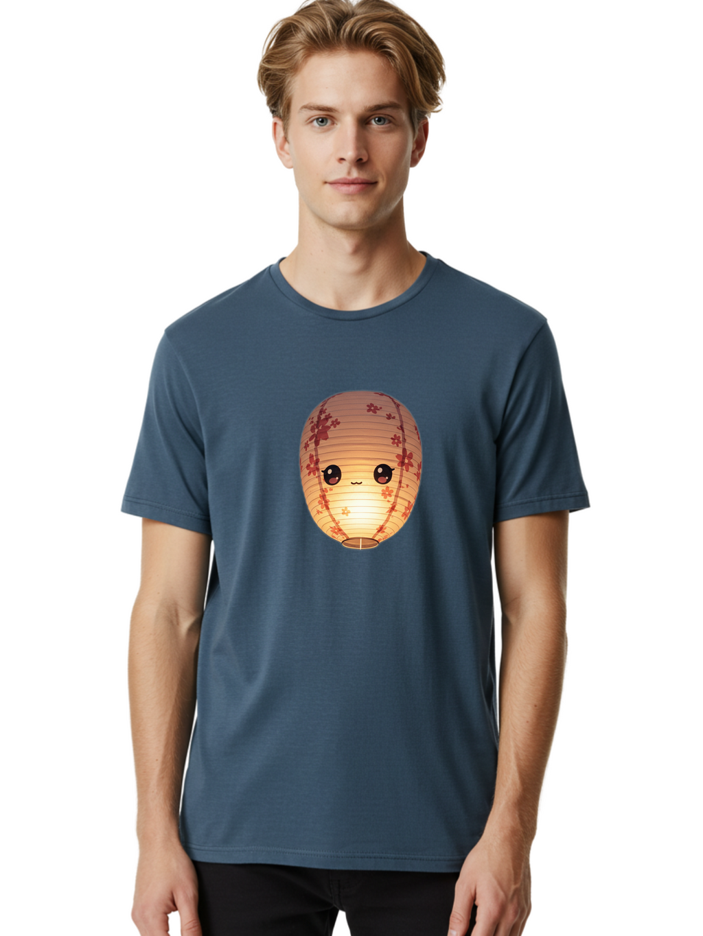 Paper-Lantern-1 Men'S Graphic Tee, 100% Cotton, Comfortable Casual Summer Wear, Machine Washable, Kawaii Paper Lantern, Red Flowers, Soft Lighting, Cute Emoji, Adorable Design, Lantern Art, Japanese Culture, Festive Decor Bad401