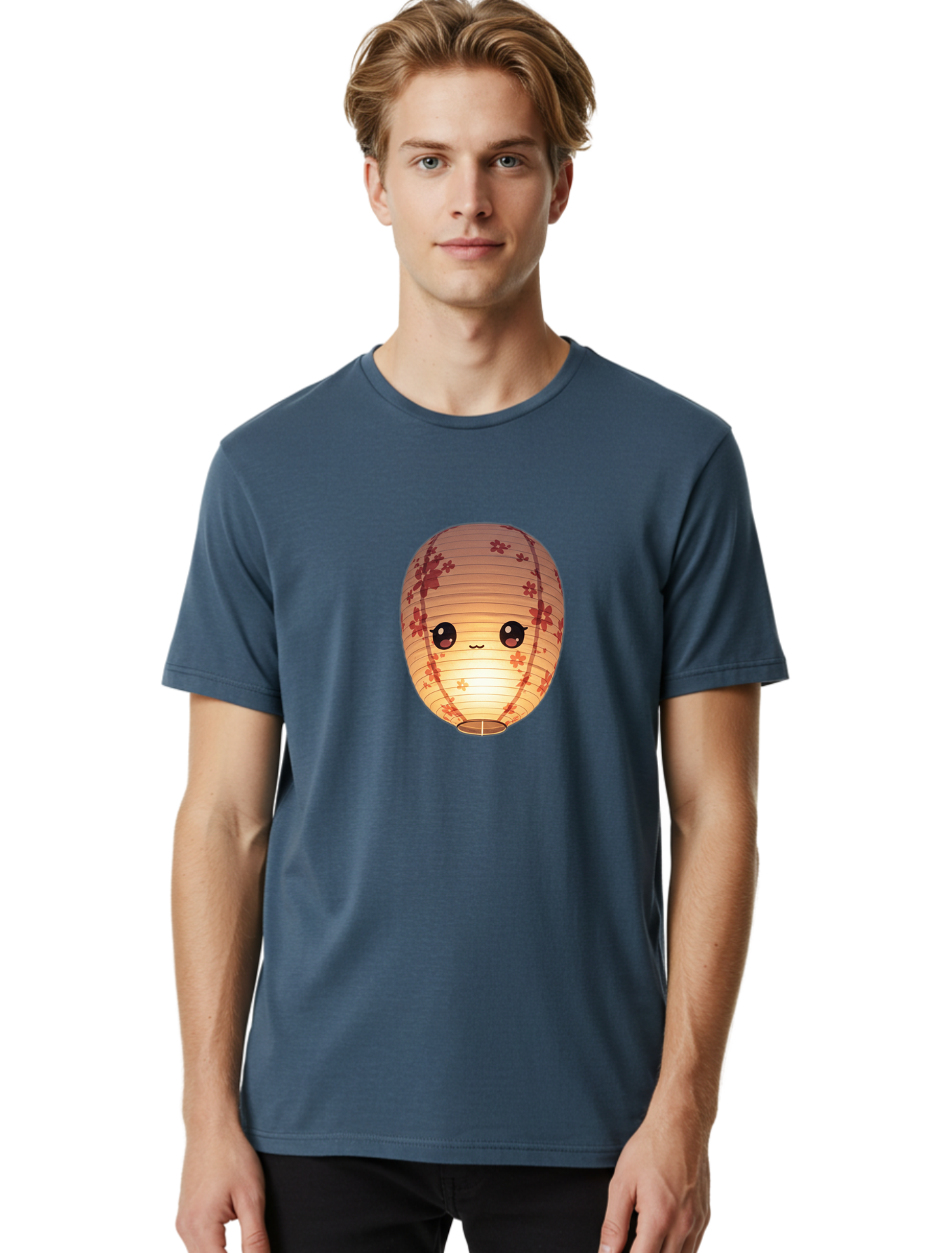 Paper-Lantern-1 Men'S Graphic Tee, 100% Cotton, Comfortable Casual Summer Wear, Machine Washable, Kawaii Paper Lantern, Red Flowers, Soft Lighting, Cute Emoji, Adorable Design, Lantern Art, Japanese Culture, Festive Decor Bad401
