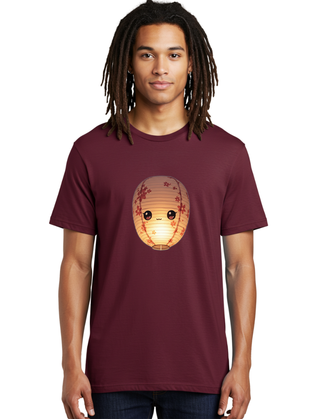 Paper-Lantern-1 Men'S Graphic Tee, 100% Cotton, Comfortable Casual Summer Wear, Machine Washable, Kawaii Paper Lantern, Red Flowers, Soft Lighting, Cute Emoji, Adorable Design, Lantern Art, Japanese Culture, Festive Decor Bad401