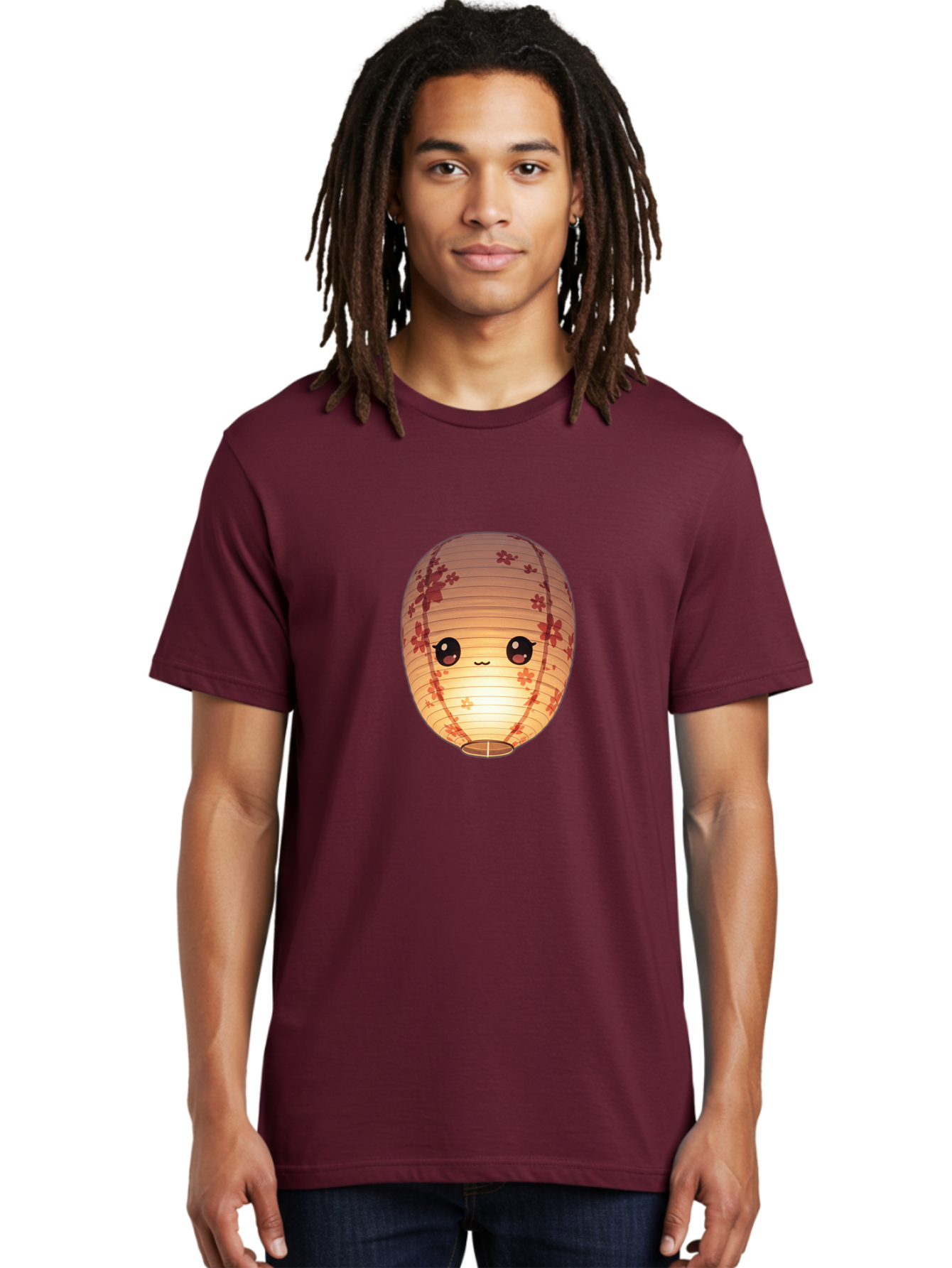 Paper-Lantern-1 Men'S Graphic Tee, 100% Cotton, Comfortable Casual Summer Wear, Machine Washable, Kawaii Paper Lantern, Red Flowers, Soft Lighting, Cute Emoji, Adorable Design, Lantern Art, Japanese Culture, Festive Decor Bad401