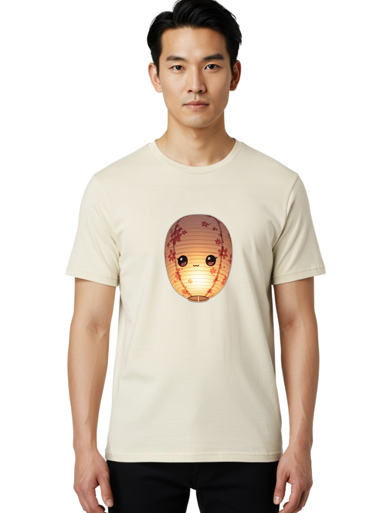 Paper-Lantern-1 Men'S Graphic Tee, 100% Cotton, Comfortable Casual Summer Wear, Machine Washable, Kawaii Paper Lantern, Red Flowers, Soft Lighting, Cute Emoji, Adorable Design, Lantern Art, Japanese Culture, Festive Decor Bad401
