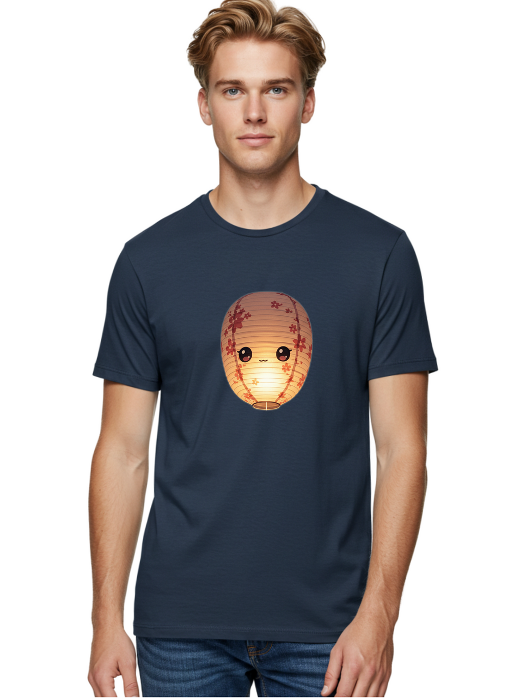 Paper-Lantern-1 Men'S Graphic Tee, 100% Cotton, Comfortable Casual Summer Wear, Machine Washable, Kawaii Paper Lantern, Red Flowers, Soft Lighting, Cute Emoji, Adorable Design, Lantern Art, Japanese Culture, Festive Decor Bad401