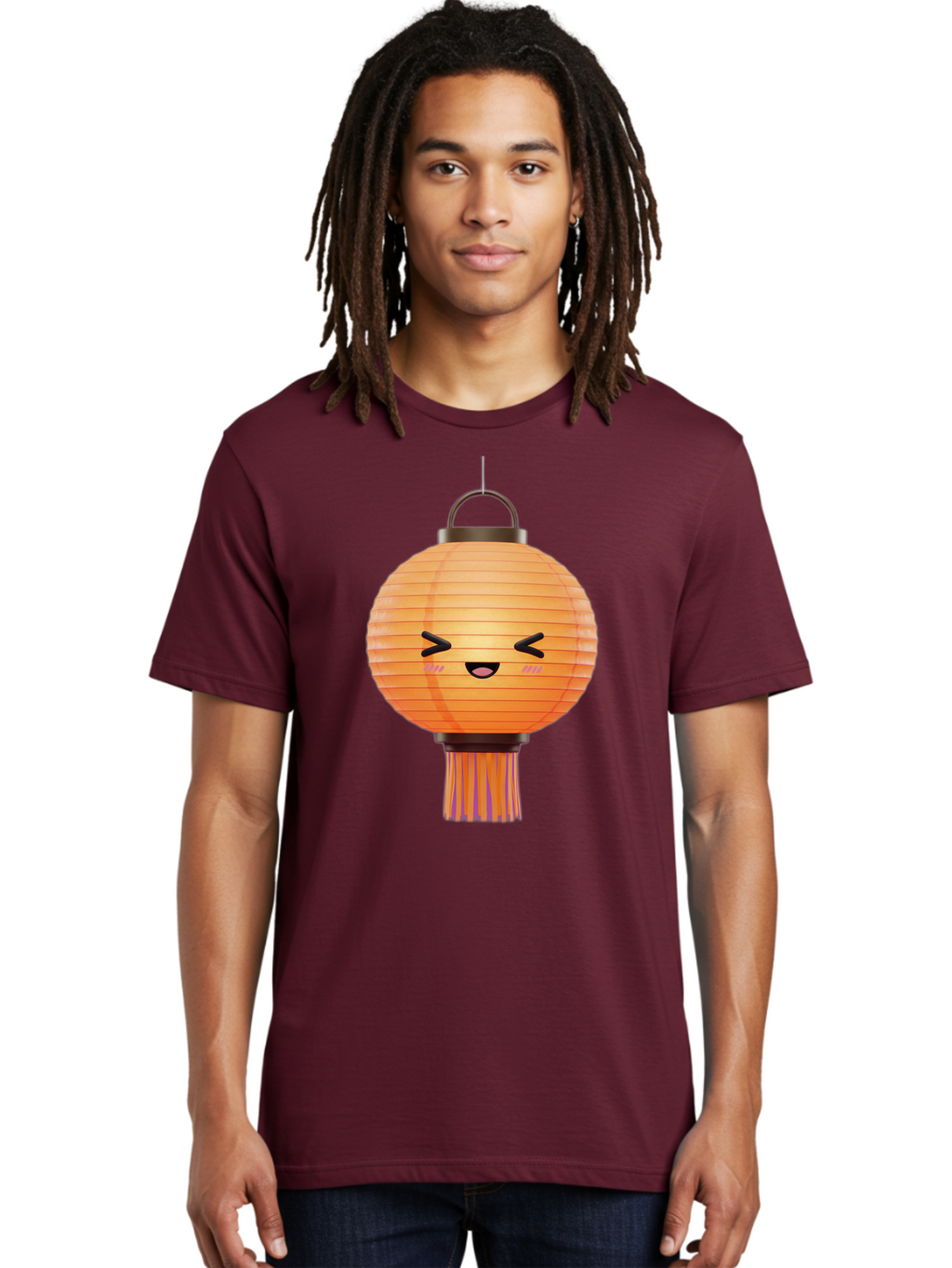 Paper-Lantern-3 Men'S Graphic Tee, 100% Cotton, Comfortable Casual Summer Wear, Machine Washable, Paper Lantern, Smiling Face, Hanging Decoration, Orange Color, Playful Design, Kawaii Style, Japanese Culture, Festive Atmosphere Bad403