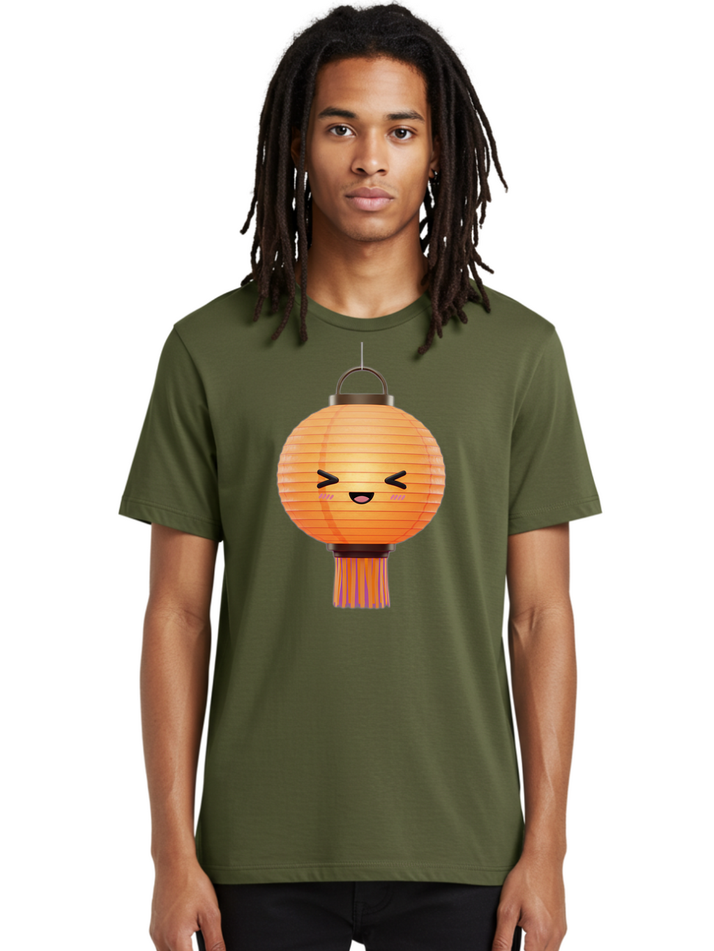 Paper-Lantern-3 Men'S Graphic Tee, 100% Cotton, Comfortable Casual Summer Wear, Machine Washable, Paper Lantern, Smiling Face, Hanging Decoration, Orange Color, Playful Design, Kawaii Style, Japanese Culture, Festive Atmosphere Bad403