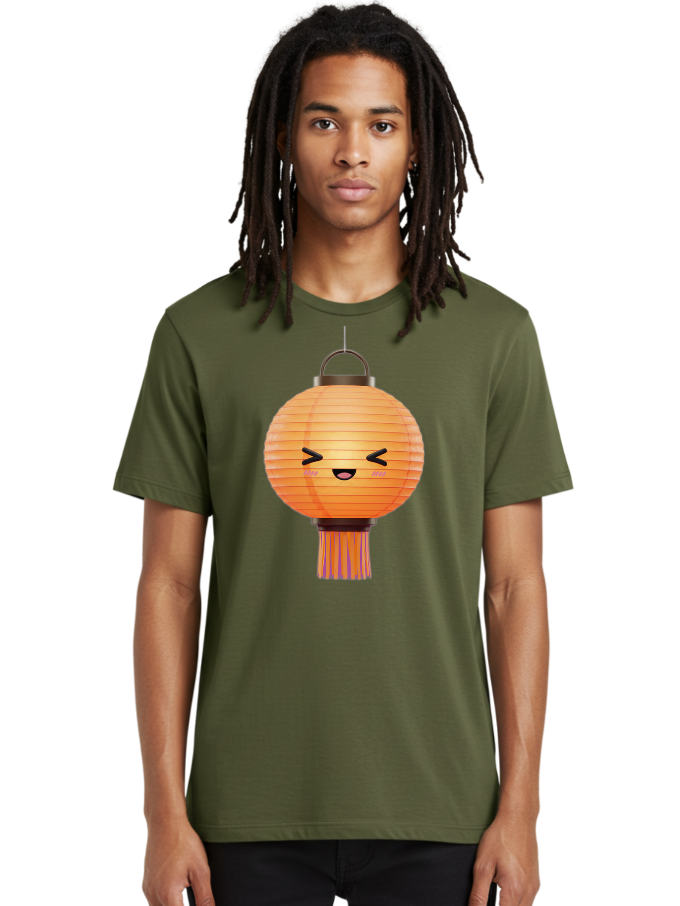Paper-Lantern-3 Men'S Graphic Tee, 100% Cotton, Comfortable Casual Summer Wear, Machine Washable, Paper Lantern, Smiling Face, Hanging Decoration, Orange Color, Playful Design, Kawaii Style, Japanese Culture, Festive Atmosphere Bad403