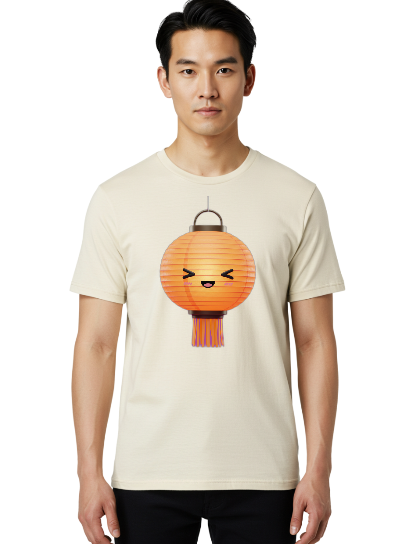 Paper-Lantern-3 Men'S Graphic Tee, 100% Cotton, Comfortable Casual Summer Wear, Machine Washable, Paper Lantern, Smiling Face, Hanging Decoration, Orange Color, Playful Design, Kawaii Style, Japanese Culture, Festive Atmosphere Bad403