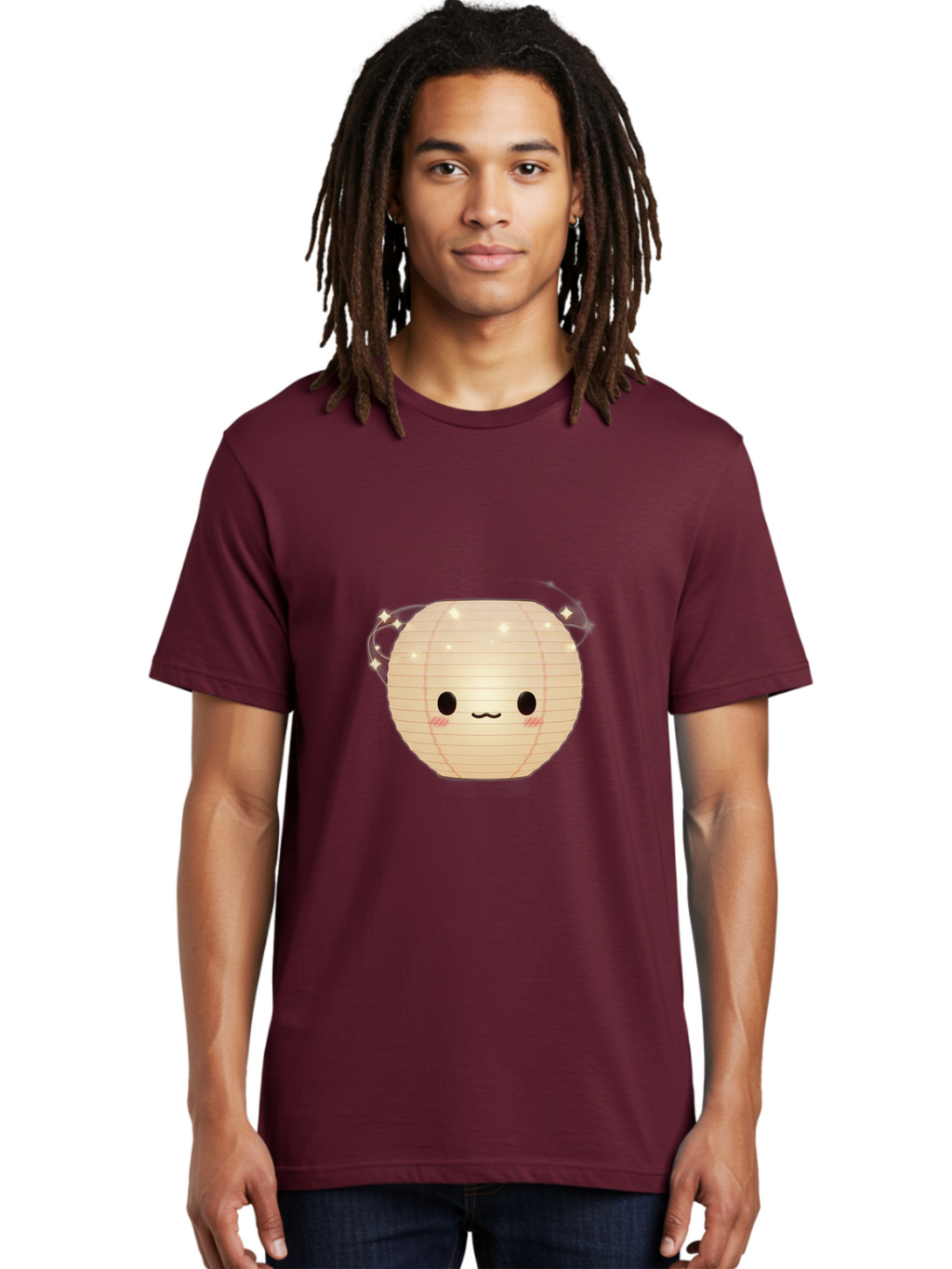 Paper-Lantern-Character Men'S Graphic Tee, 100% Cotton, Comfortable Casual Summer Wear, Machine Washable, Paper Lantern With Face, Kawaii Character, Cartoonish Design, Cute Expression, Glowing Lantern, Festive Decoration, Japanese Culture, Bad405
