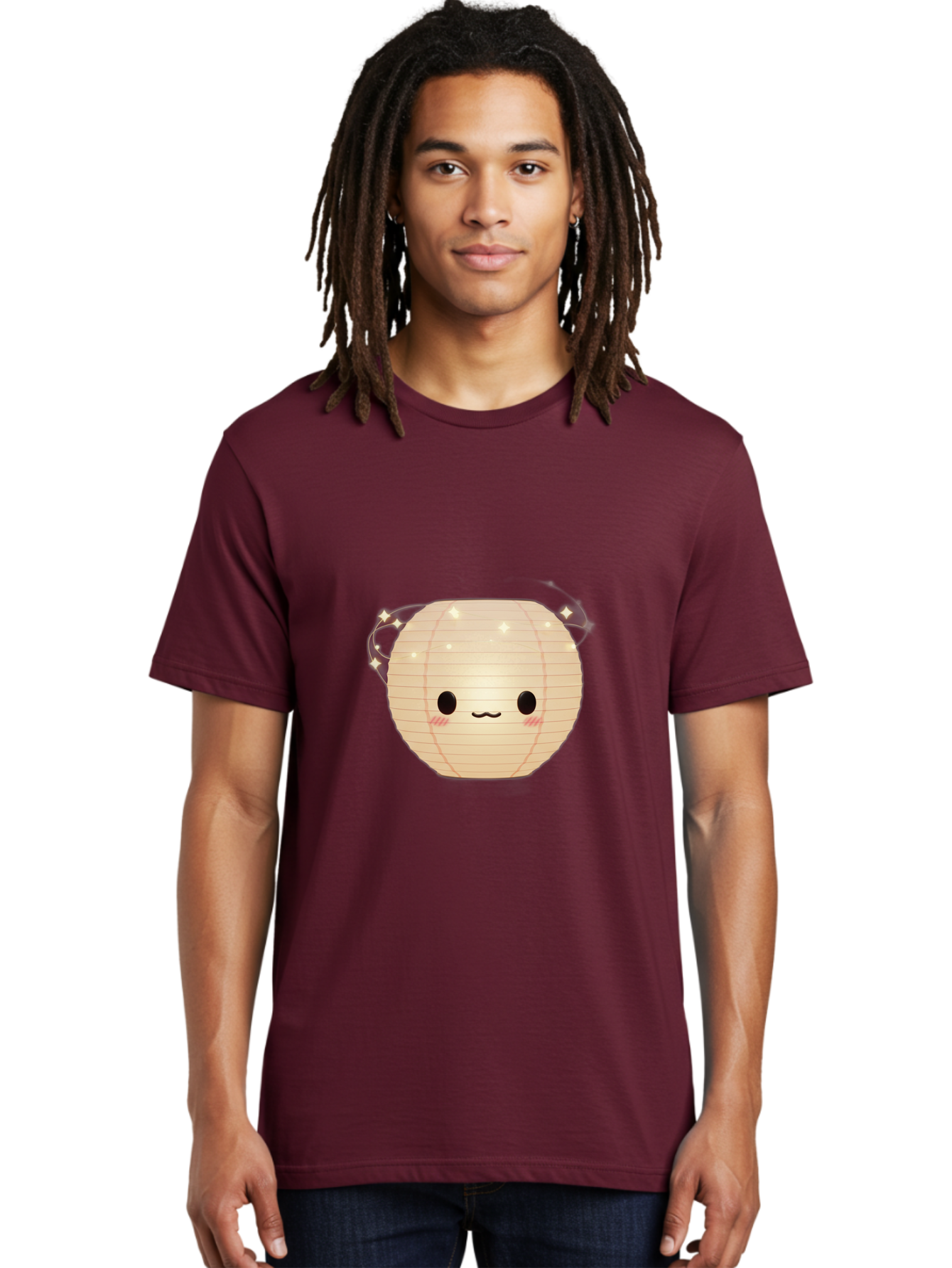 Paper-Lantern-Character Men'S Graphic Tee, 100% Cotton, Comfortable Casual Summer Wear, Machine Washable, Paper Lantern With Face, Kawaii Character, Cartoonish Design, Cute Expression, Glowing Lantern, Festive Decoration, Japanese Culture, Bad405