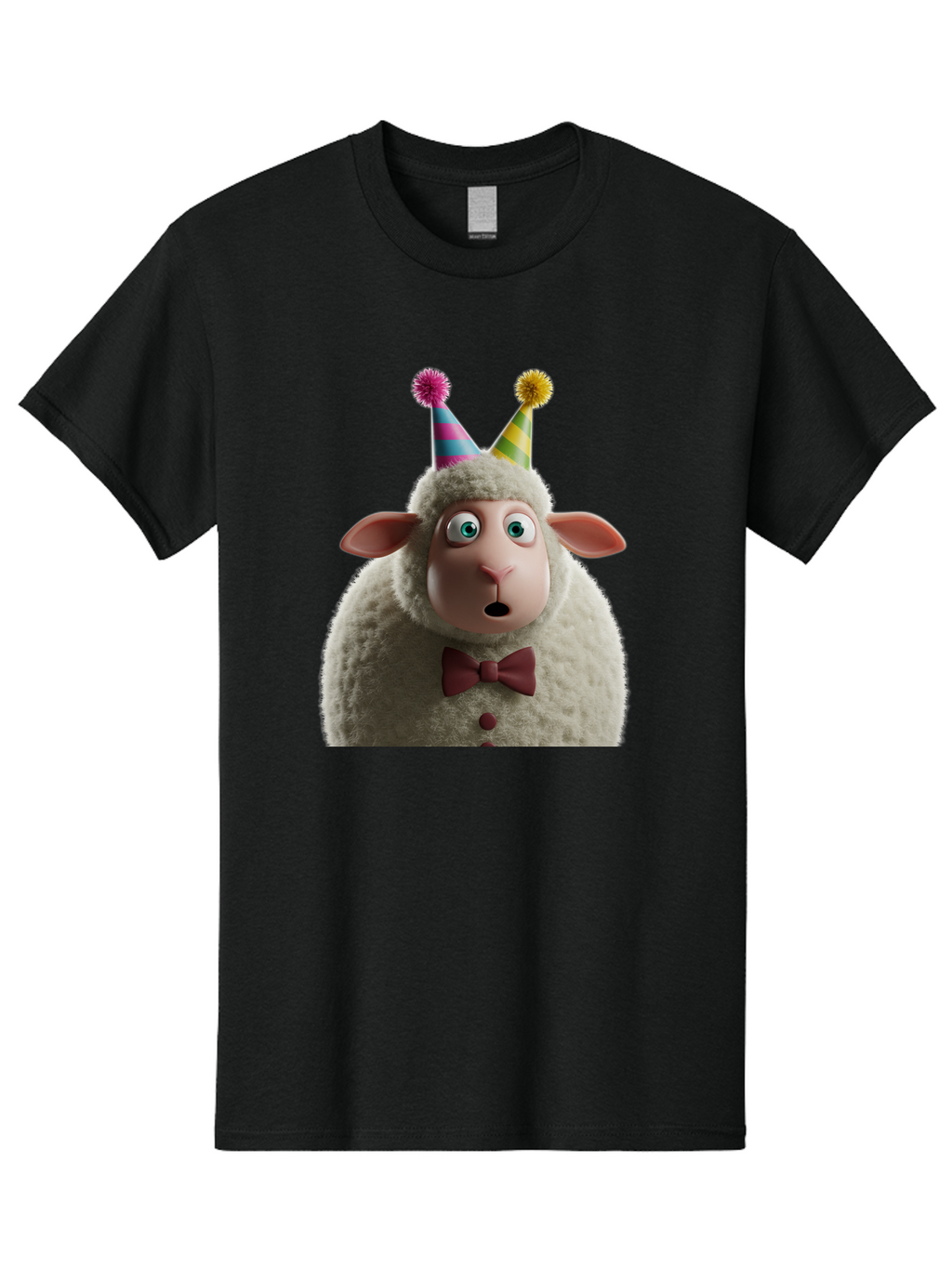 Party-Sheep Men'S Graphic Tee, 100% Cotton, Comfortable Casual Summer Wear, Machine Washable, Funny Sheep, Party Hat, Cute Animal, Surprised Expression, Cartoon Character, Festive Atmosphere, Humorous Illustration, Sheep Character, Bad408