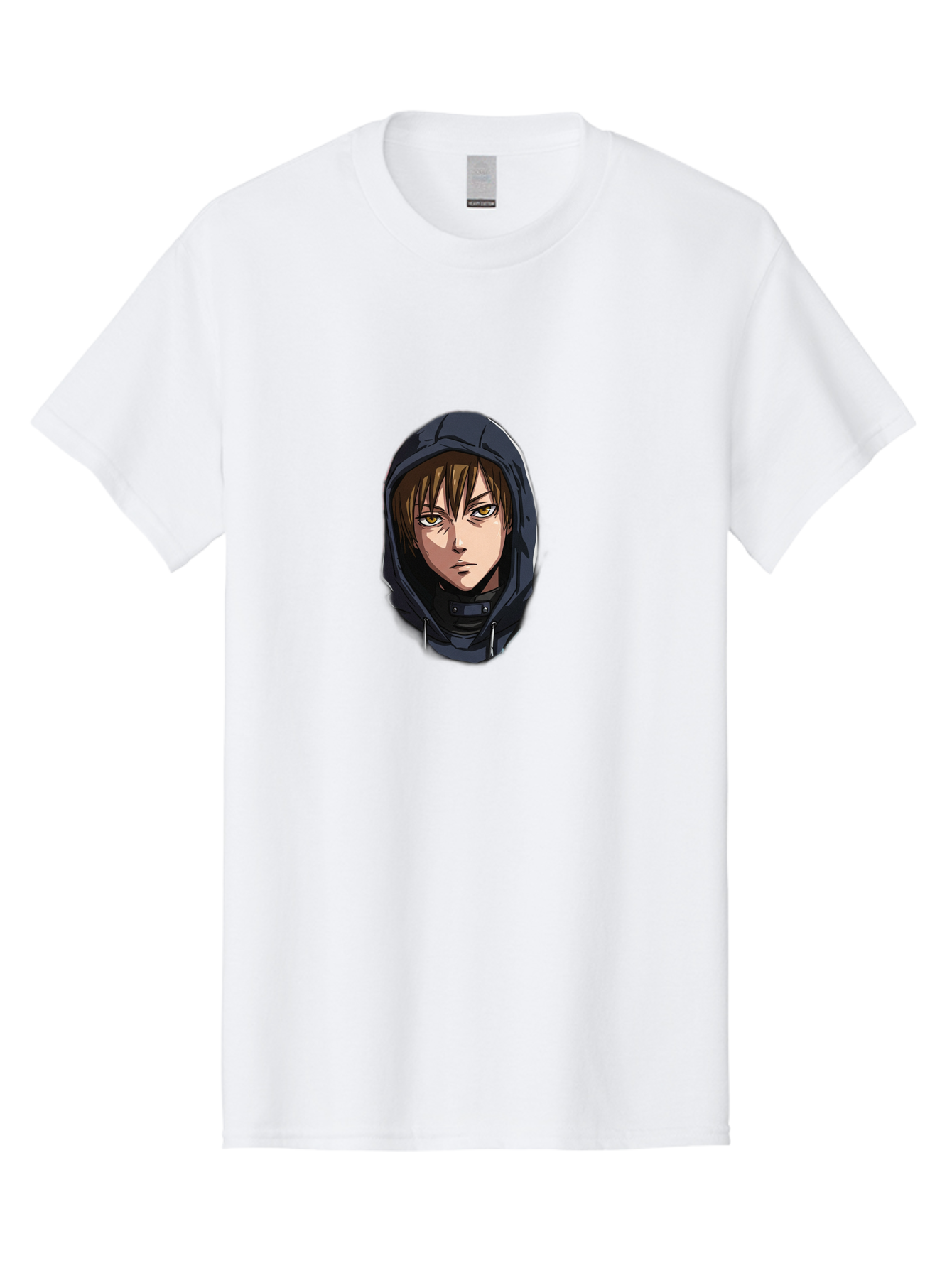 Person-Wearing-Hoodie Men'S Graphic Tee, 100% Cotton, Comfortable Casual Summer Wear, Machine Washable, Anime Female Character, Hooded Figure, Mysterious Woman, Dark Clothing, Intense Gaze, Green Eyes, Anime Art, Cartoon Character, Bad412